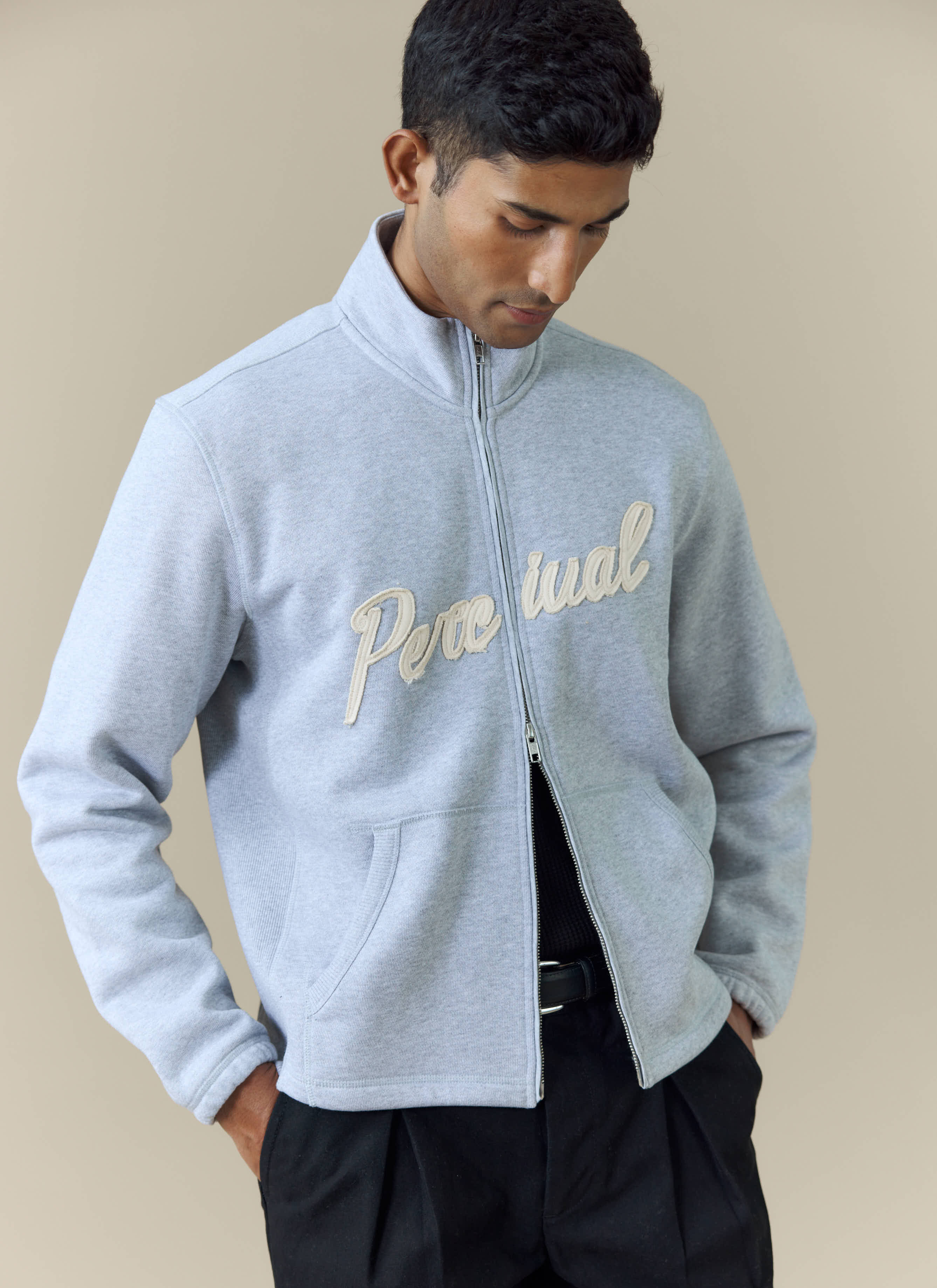 Curtis Boxy Zip Funnel Neck Sweatshirt | Cotton | Athletic Grey - Image 7