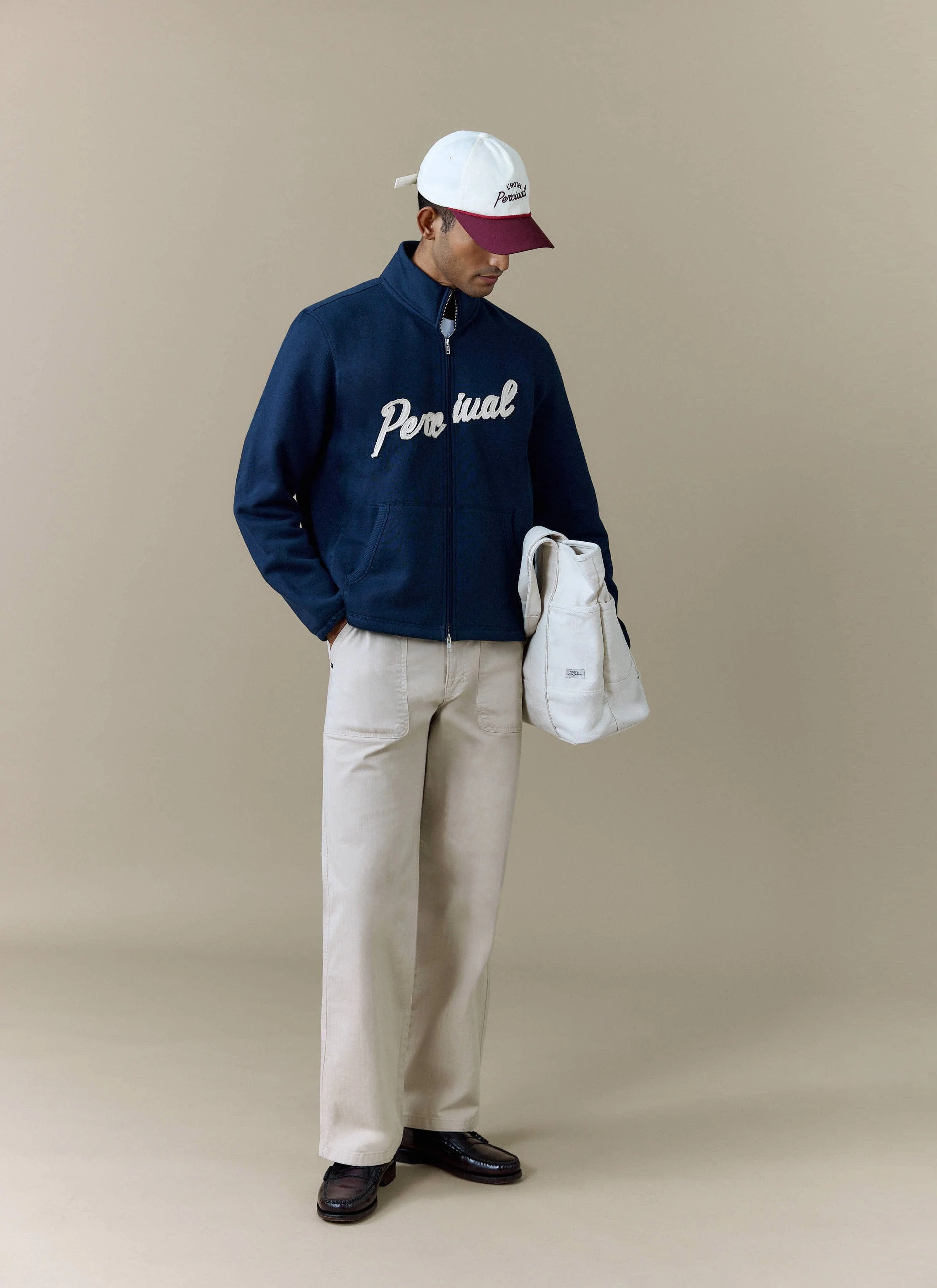 Curtis Boxy Zip Funnel Neck Sweatshirt | Cotton | Navy - Image 7