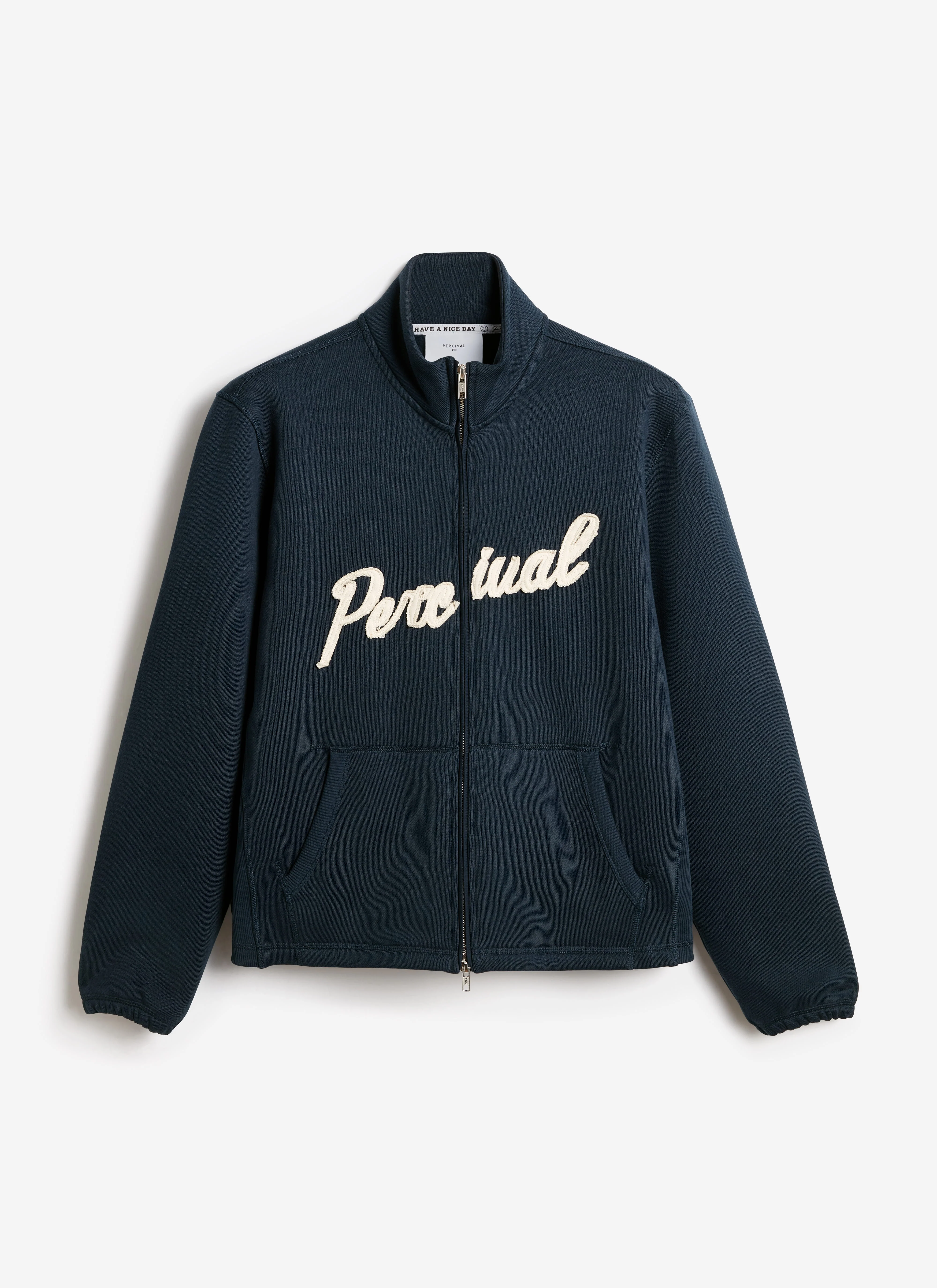 Curtis Boxy Zip Funnel Neck Sweatshirt | Cotton | Navy - Image 9