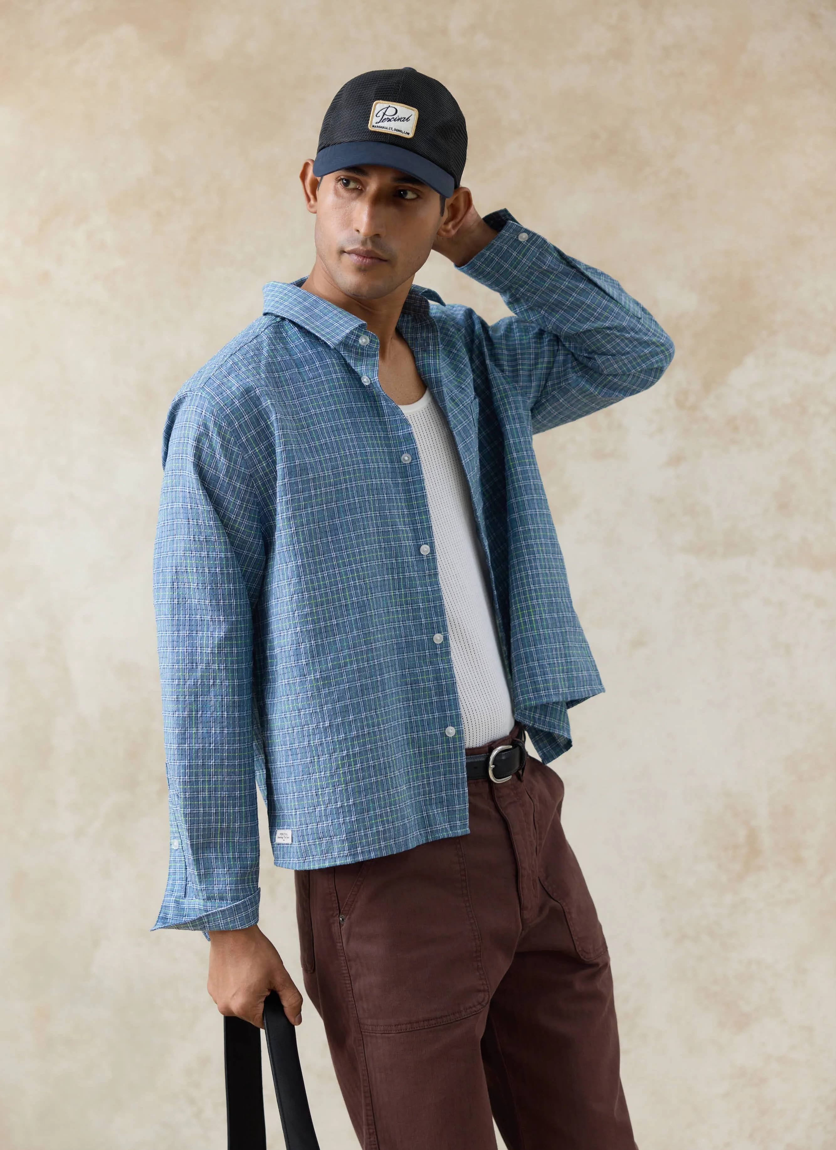 Hinsley Checked Boxy Shirt | Cotton | Blue - Image 4