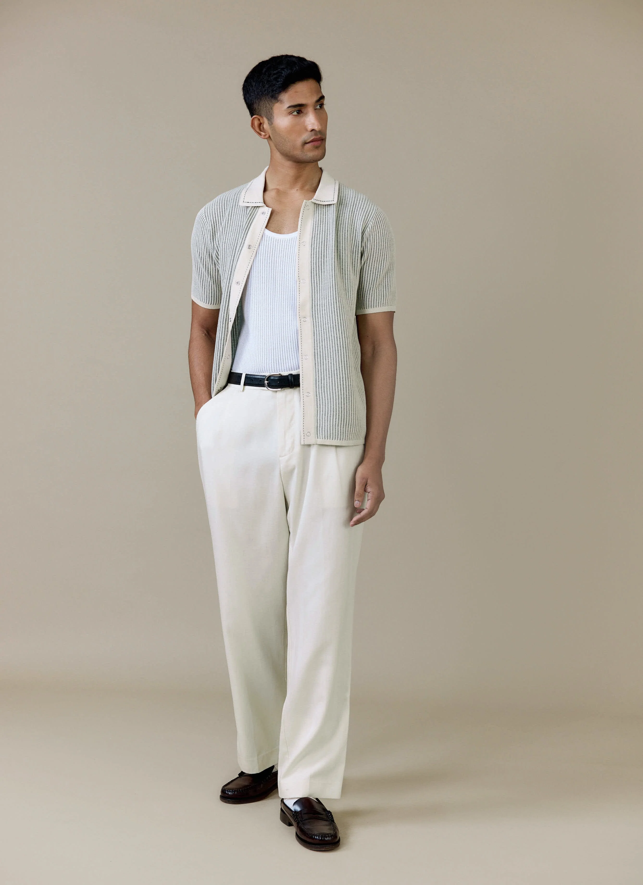 Dixon Knitted Shirt | Cotton | Cream - Image 3