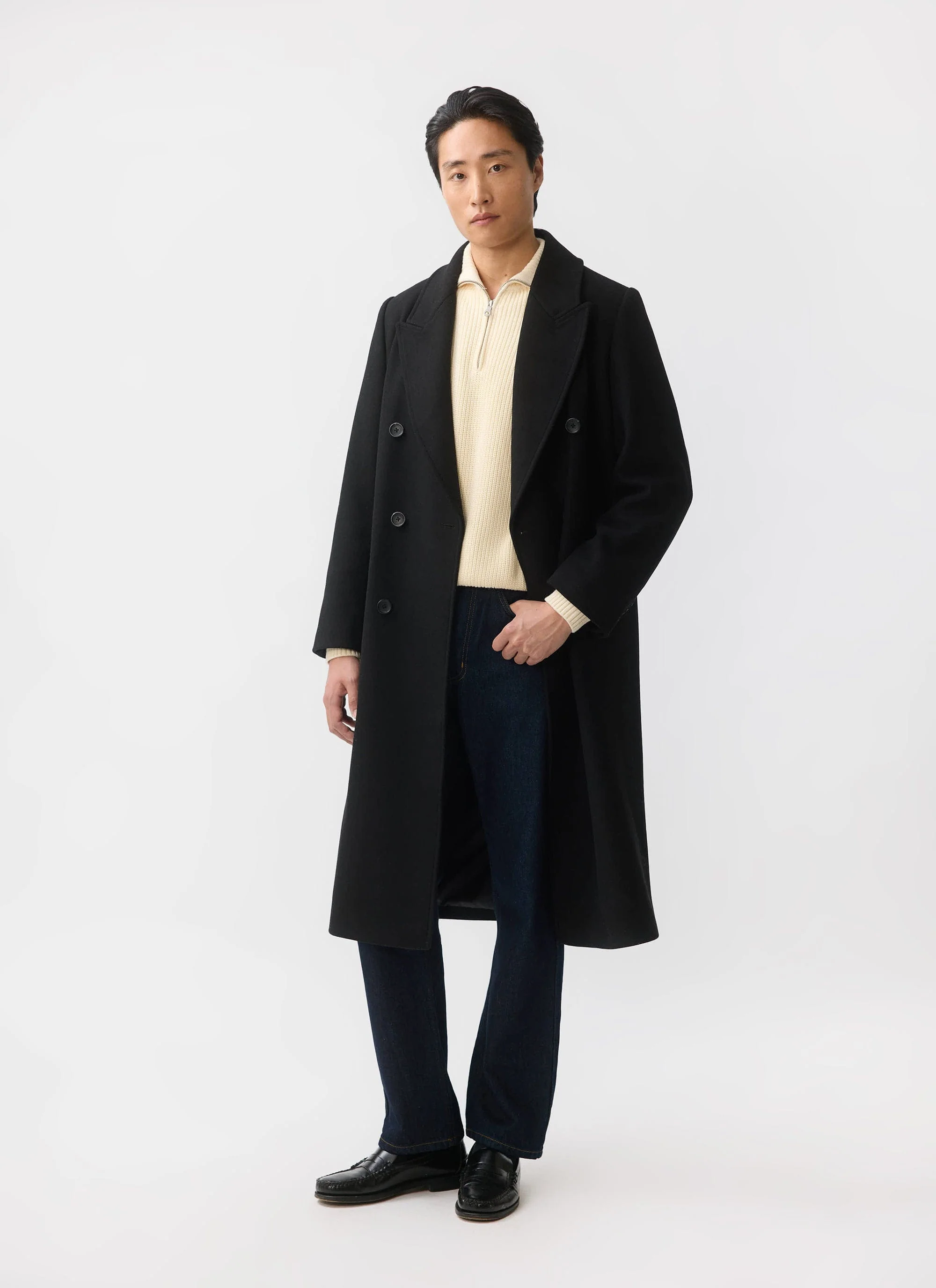 Double Breasted Overcoat | Wool | Black - Image 5
