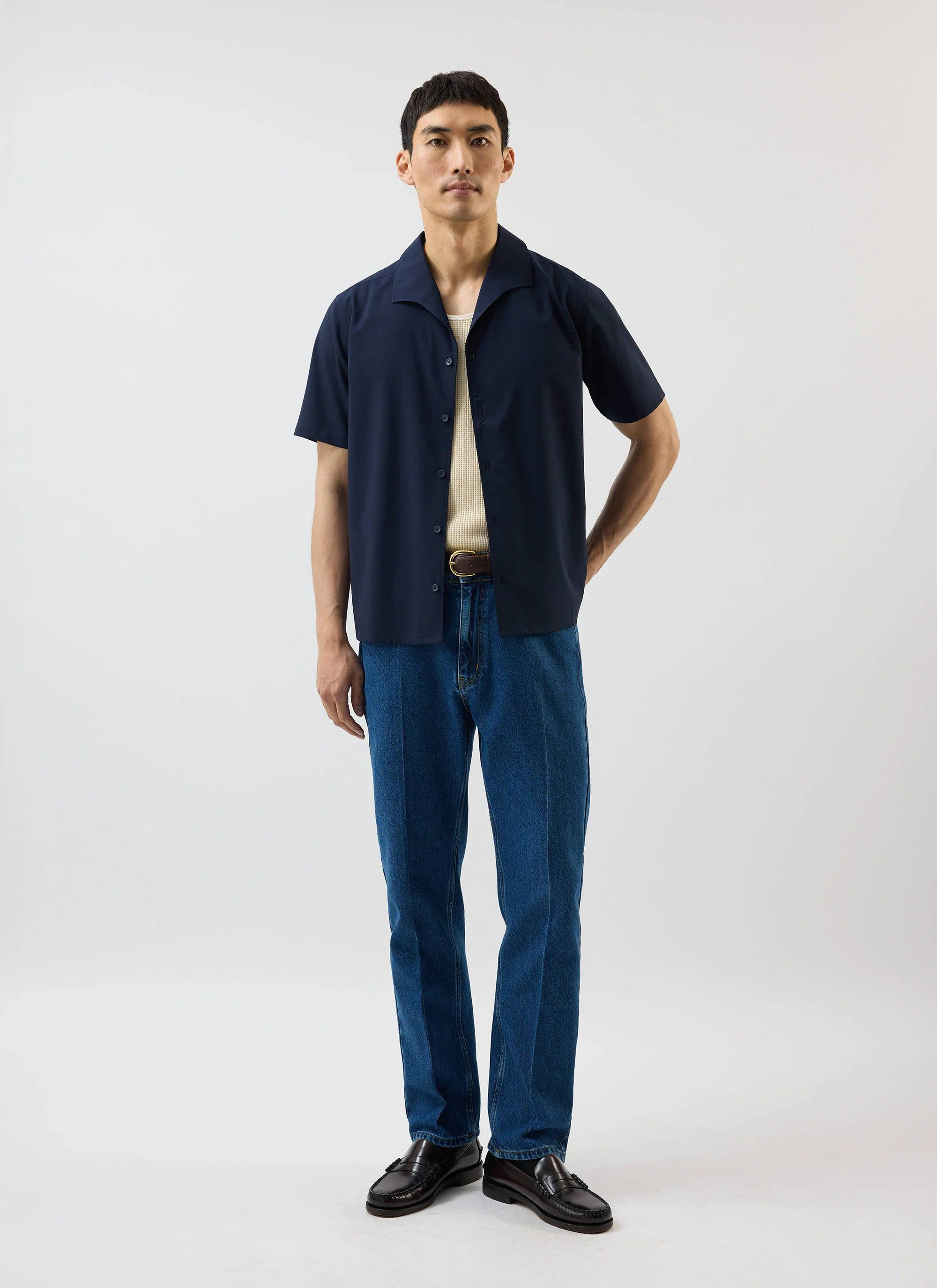 Relaxed Cuban Drape Shirt | Percival x Warren | Navy Blue - Image 4