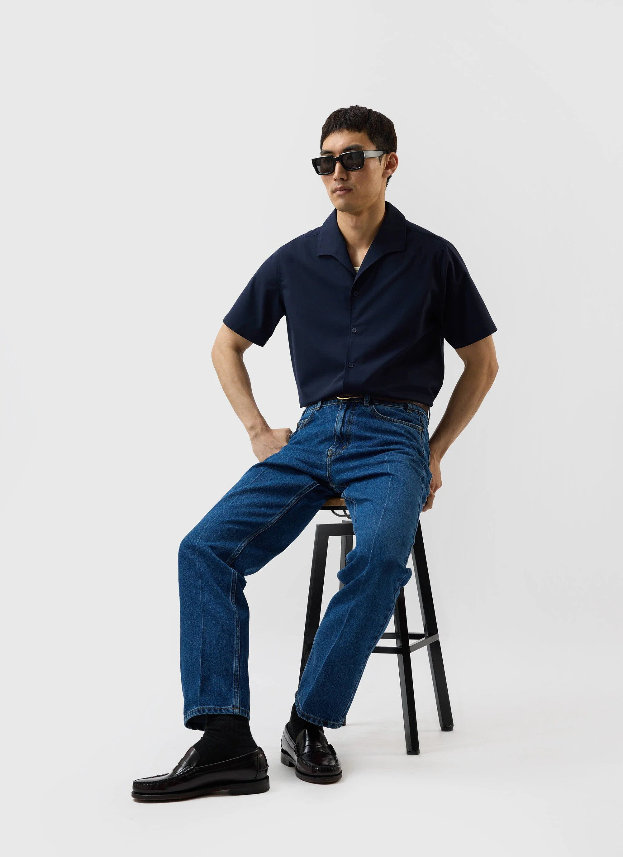 Relaxed Cuban Drape Shirt | Percival x Warren | Navy Blue - Image 7