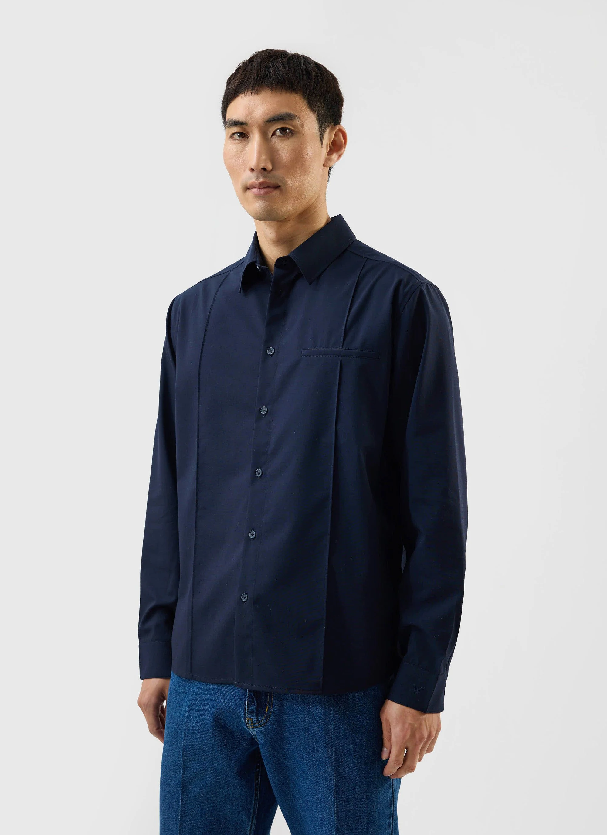 Men's Pleated Shirt | Percival x Warren | Navy Blue - Image 4