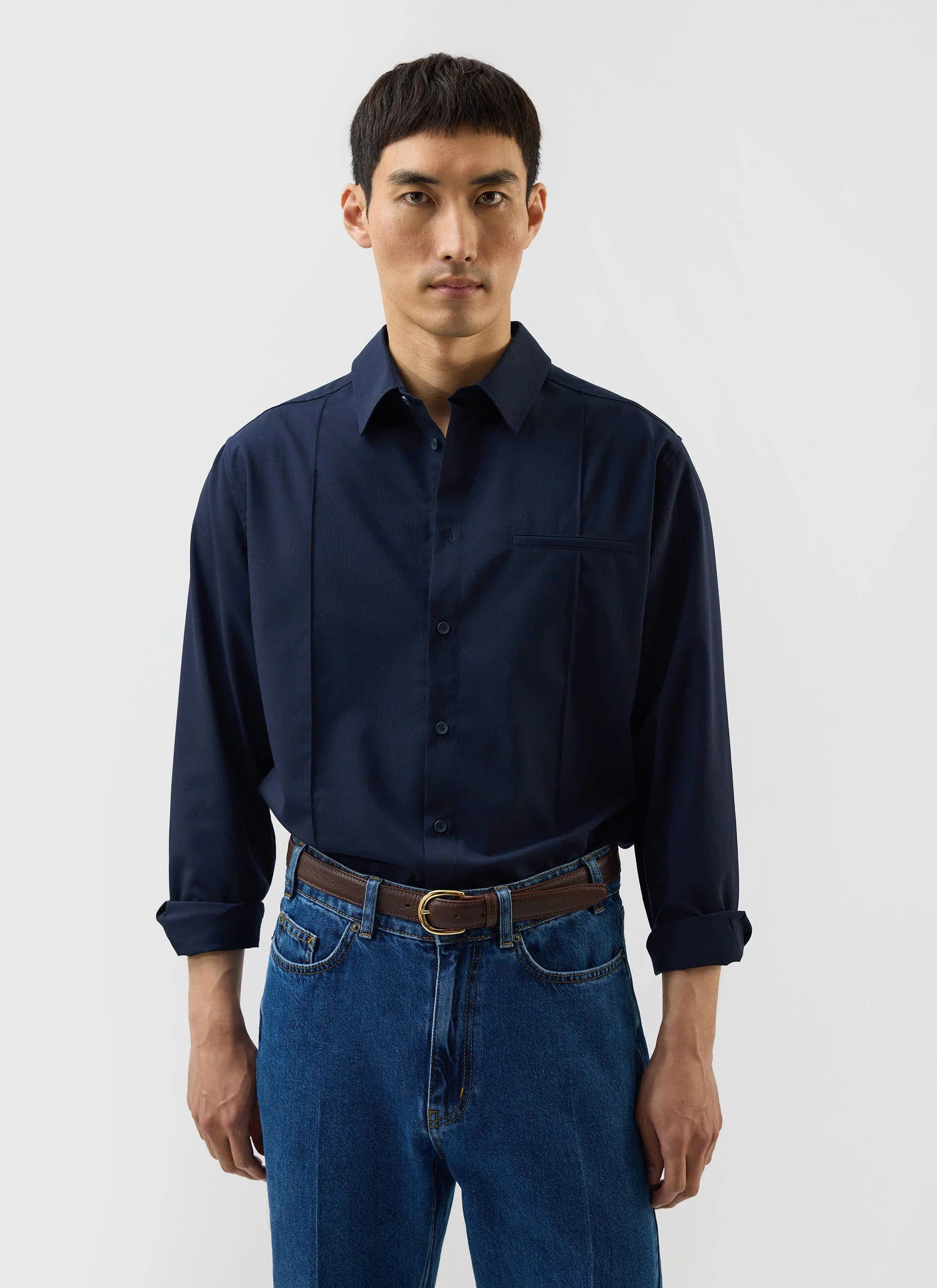 Men's Pleated Shirt | Percival x Warren | Navy Blue - Image 7