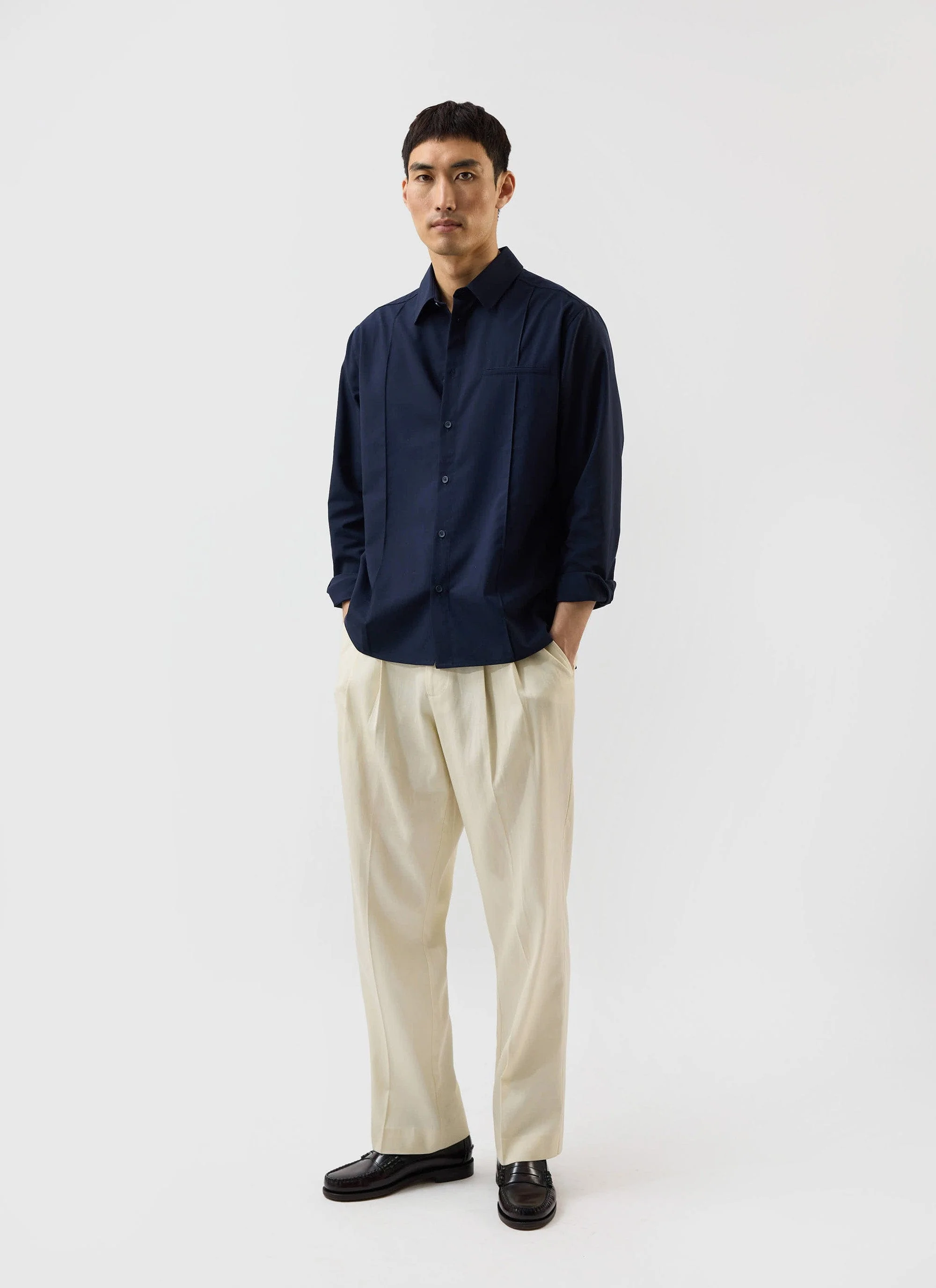 Men's Pleated Shirt | Percival x Warren | Navy Blue - Image 8
