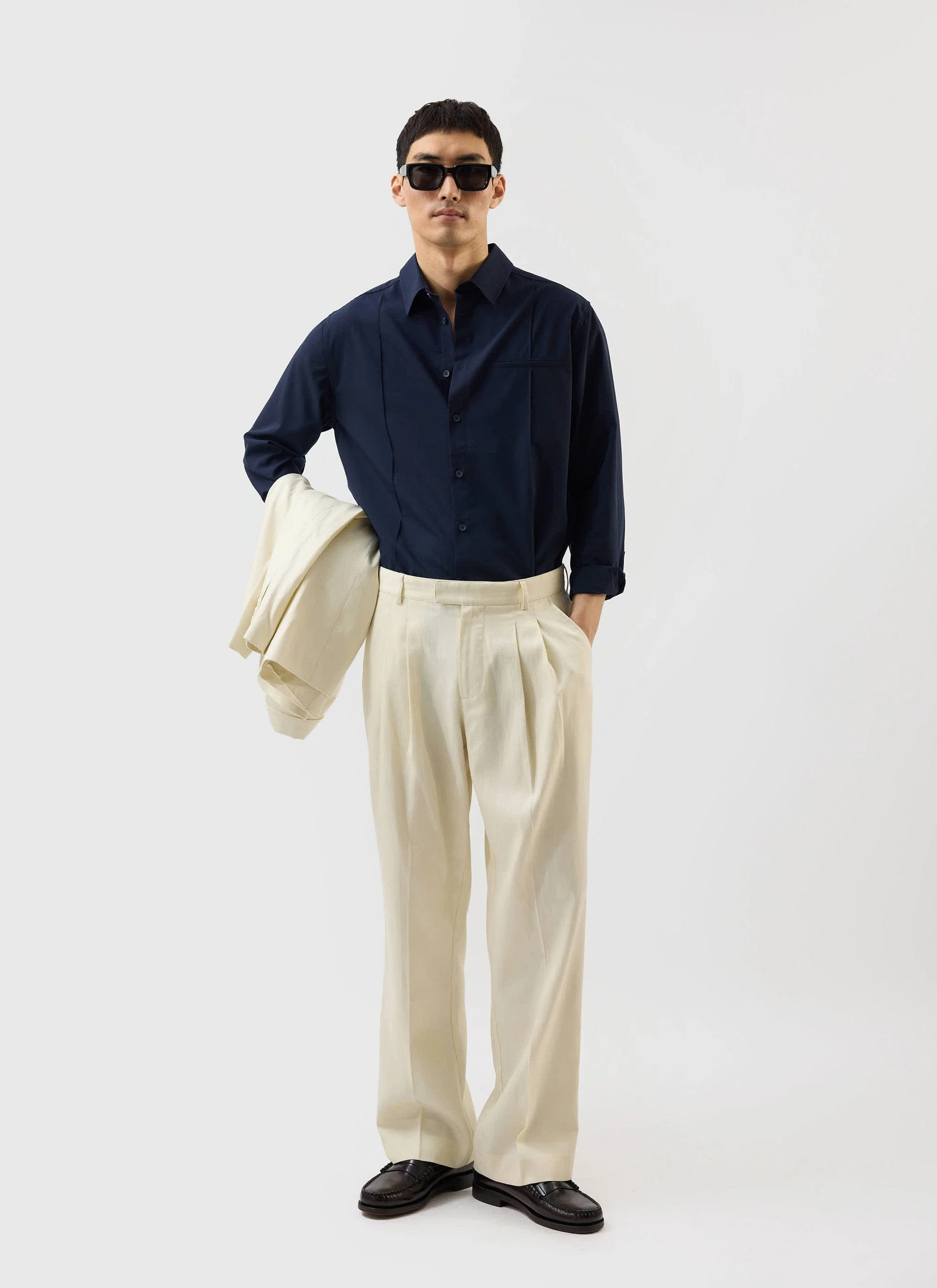Men's Pleated Shirt | Percival x Warren | Navy Blue - Image 9