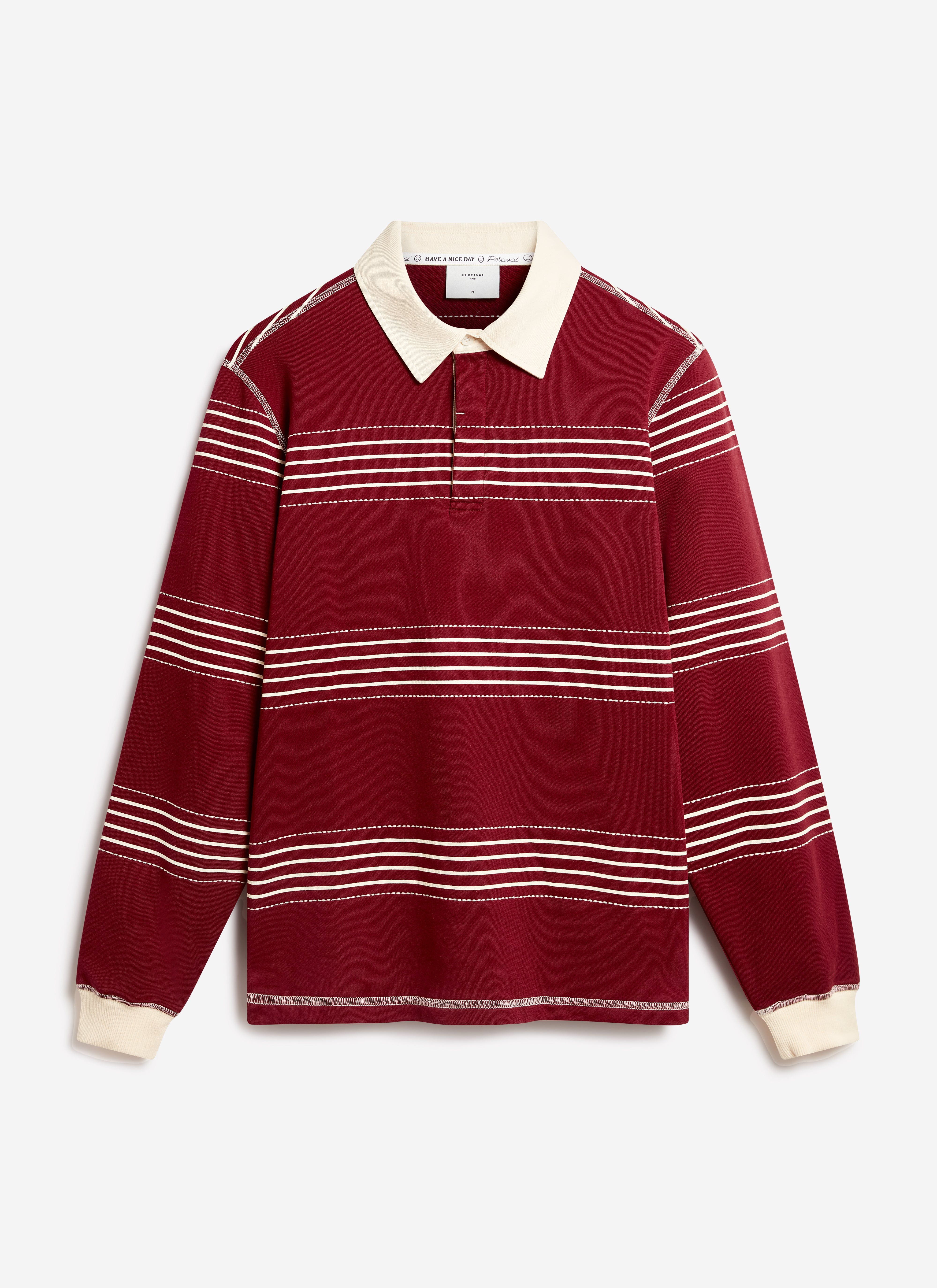 Editor Striped Rugby Polo Shirt | Cotton | Burgundy - Image 10