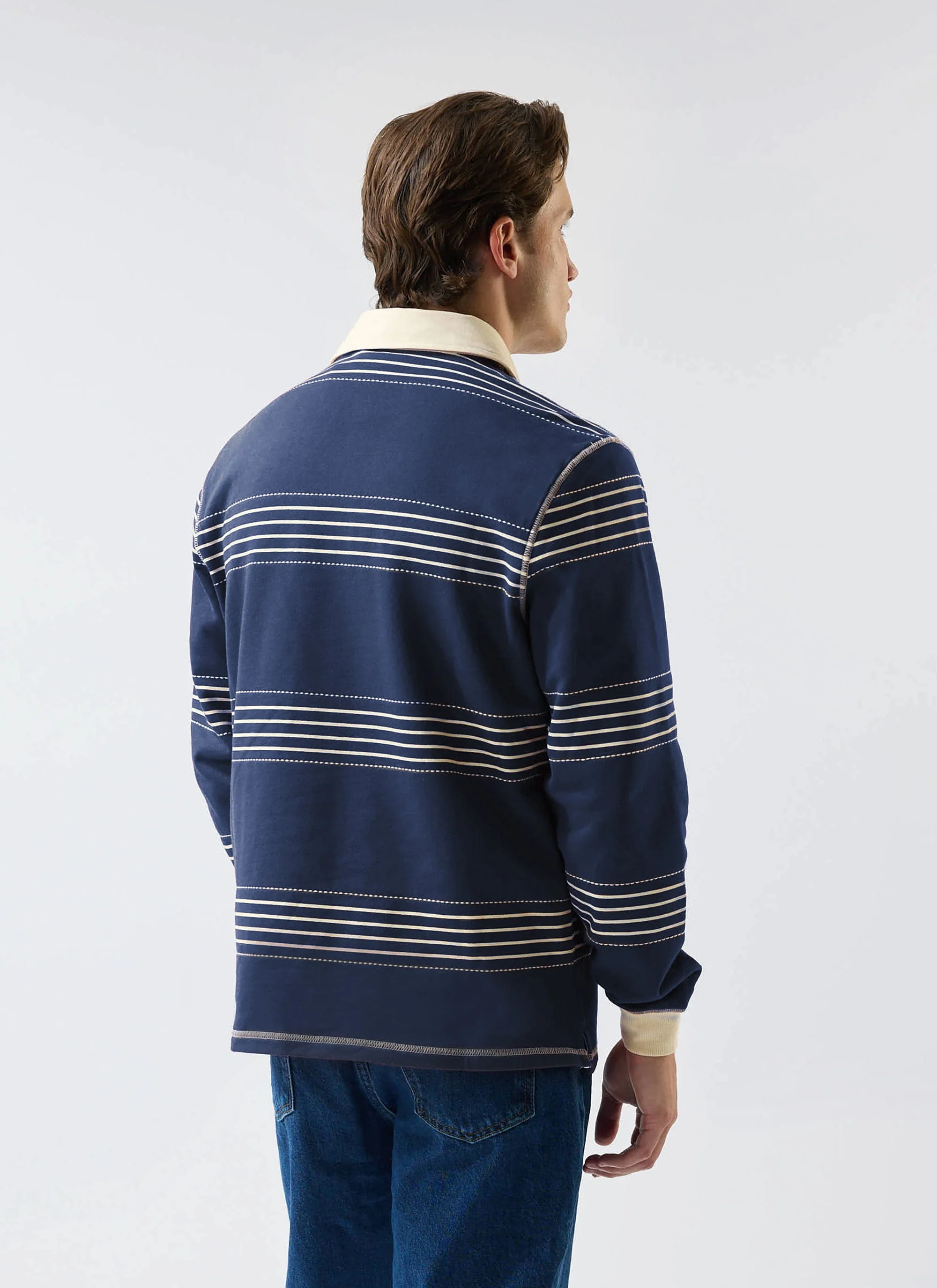 Editor Striped Rugby Polo Shirt | Cotton | Navy - Image 3