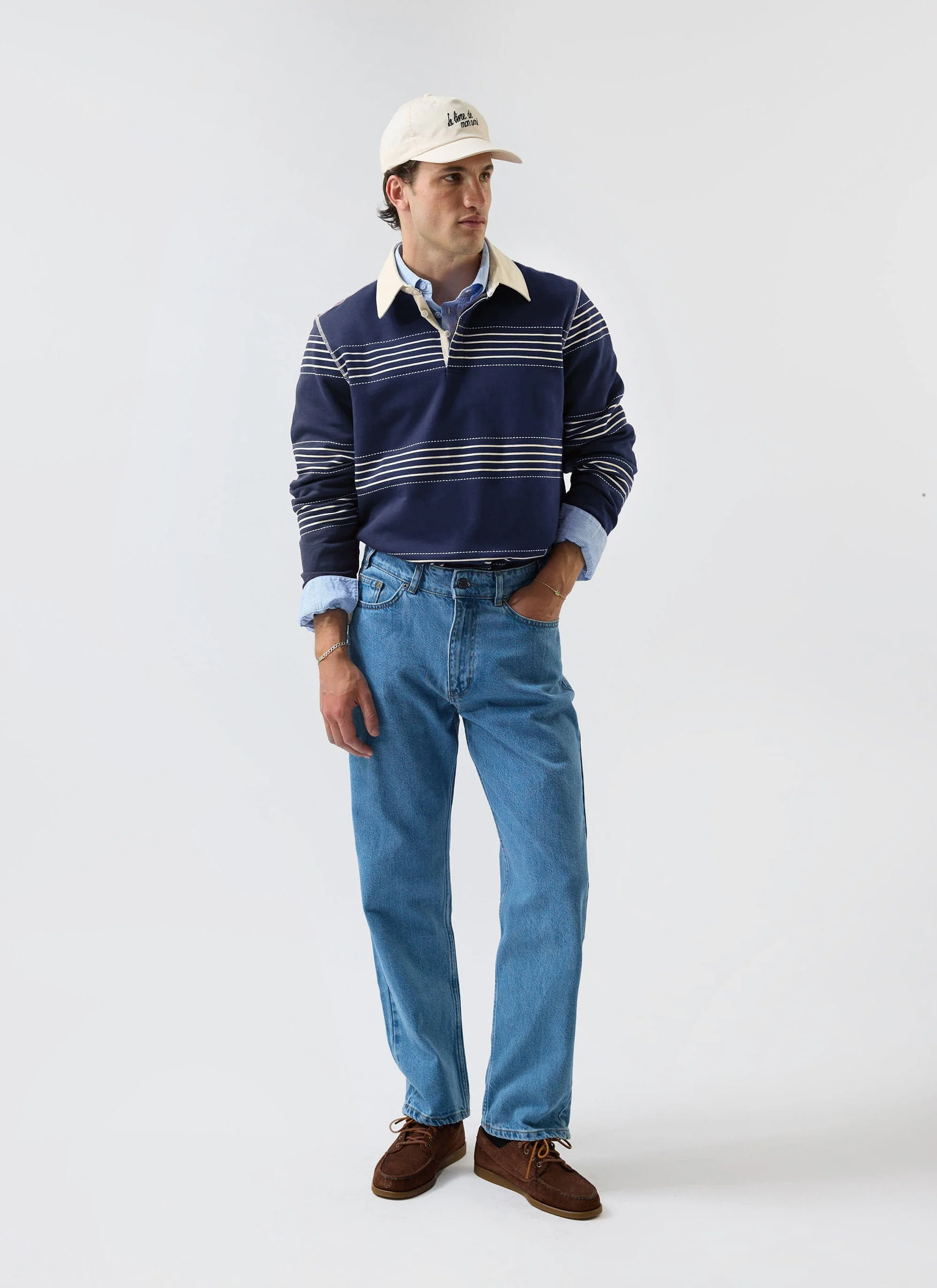 Editor Striped Rugby Polo Shirt | Cotton | Navy - Image 5