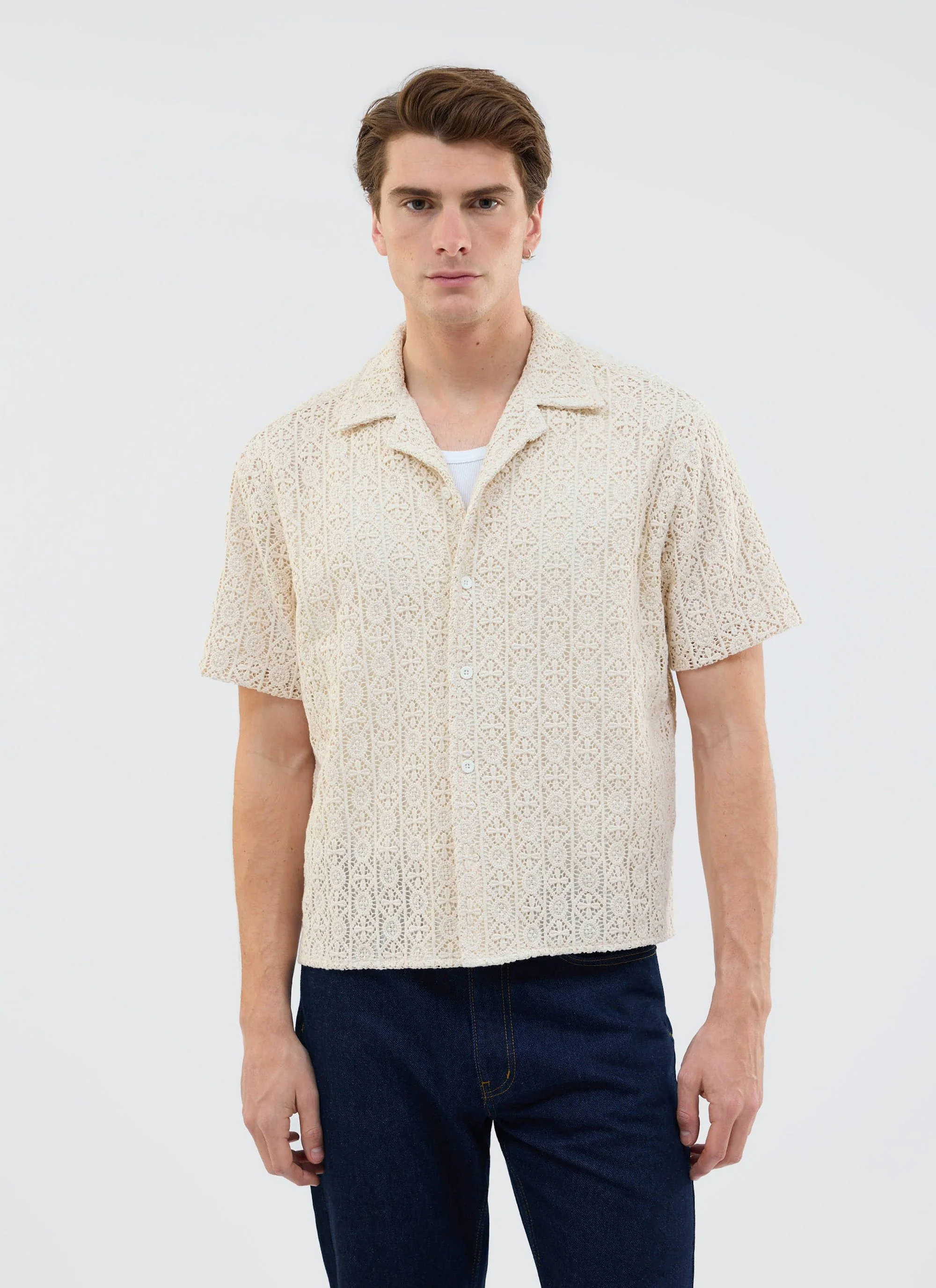 Elio Crochet Cuban Shirt | Cream - Image 4