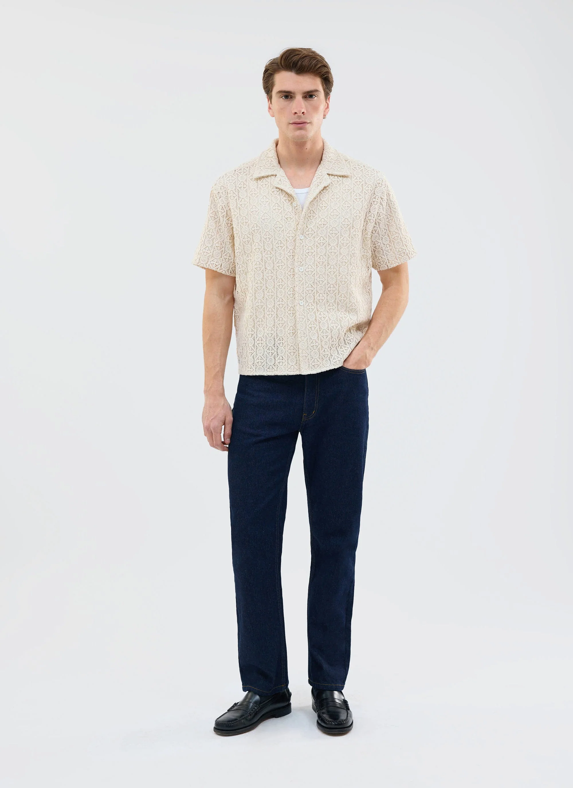 Elio Crochet Cuban Shirt | Cream - Image 7
