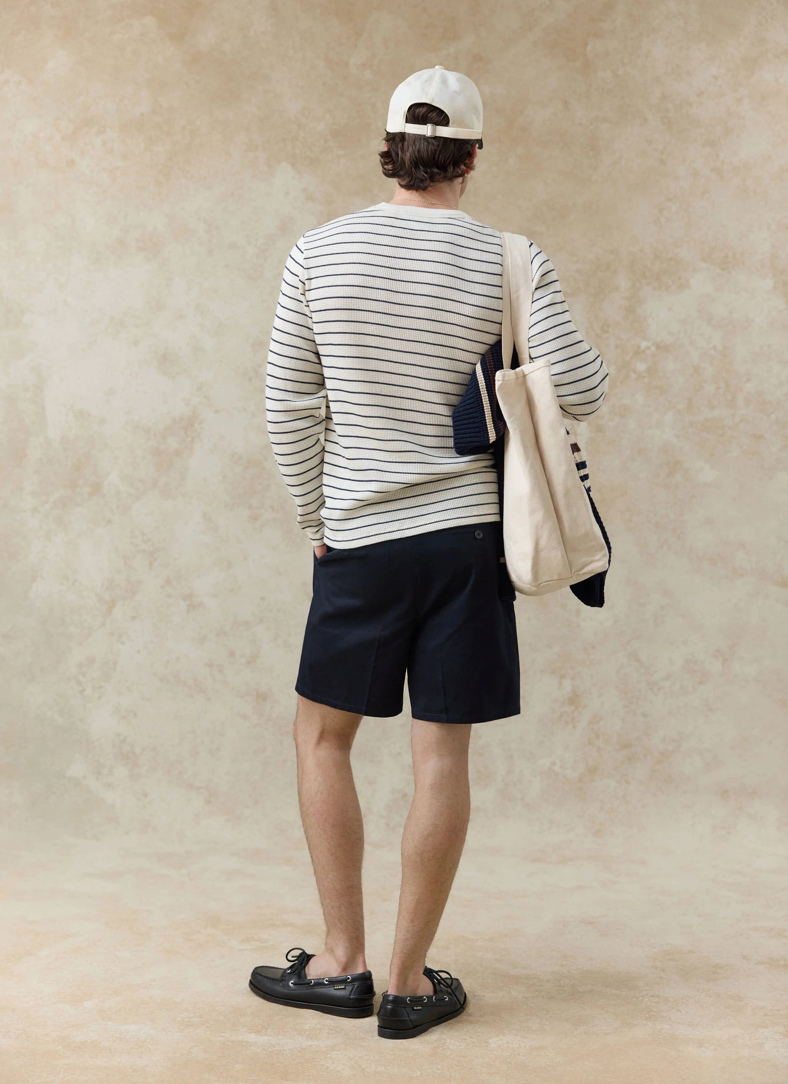 Ernie Waffle Long Sleeve T Shirt | Organic Cotton | Cream Stripe - Image 3