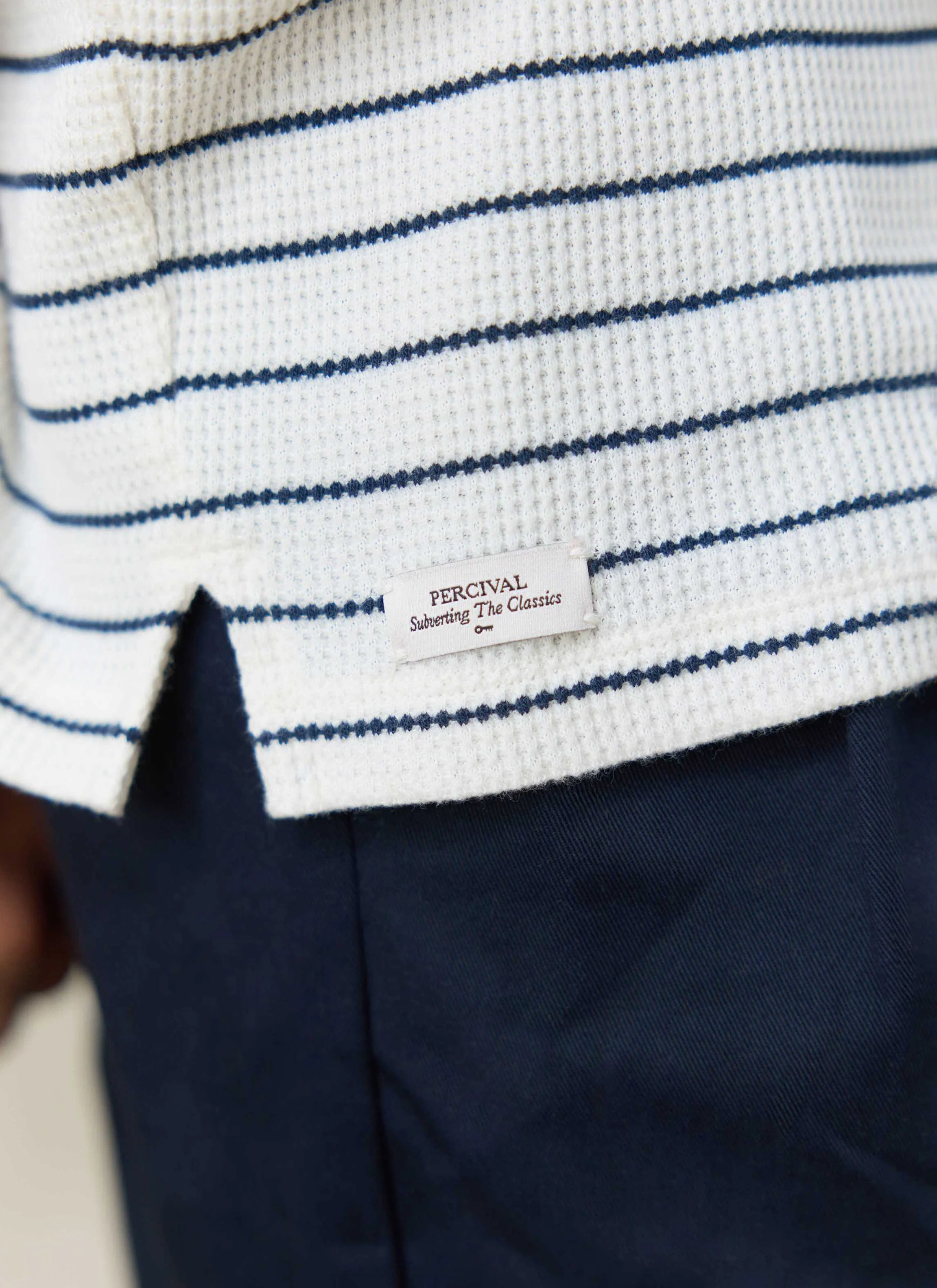 Ernie Waffle Long Sleeve T Shirt | Organic Cotton | Cream Stripe - Image 5