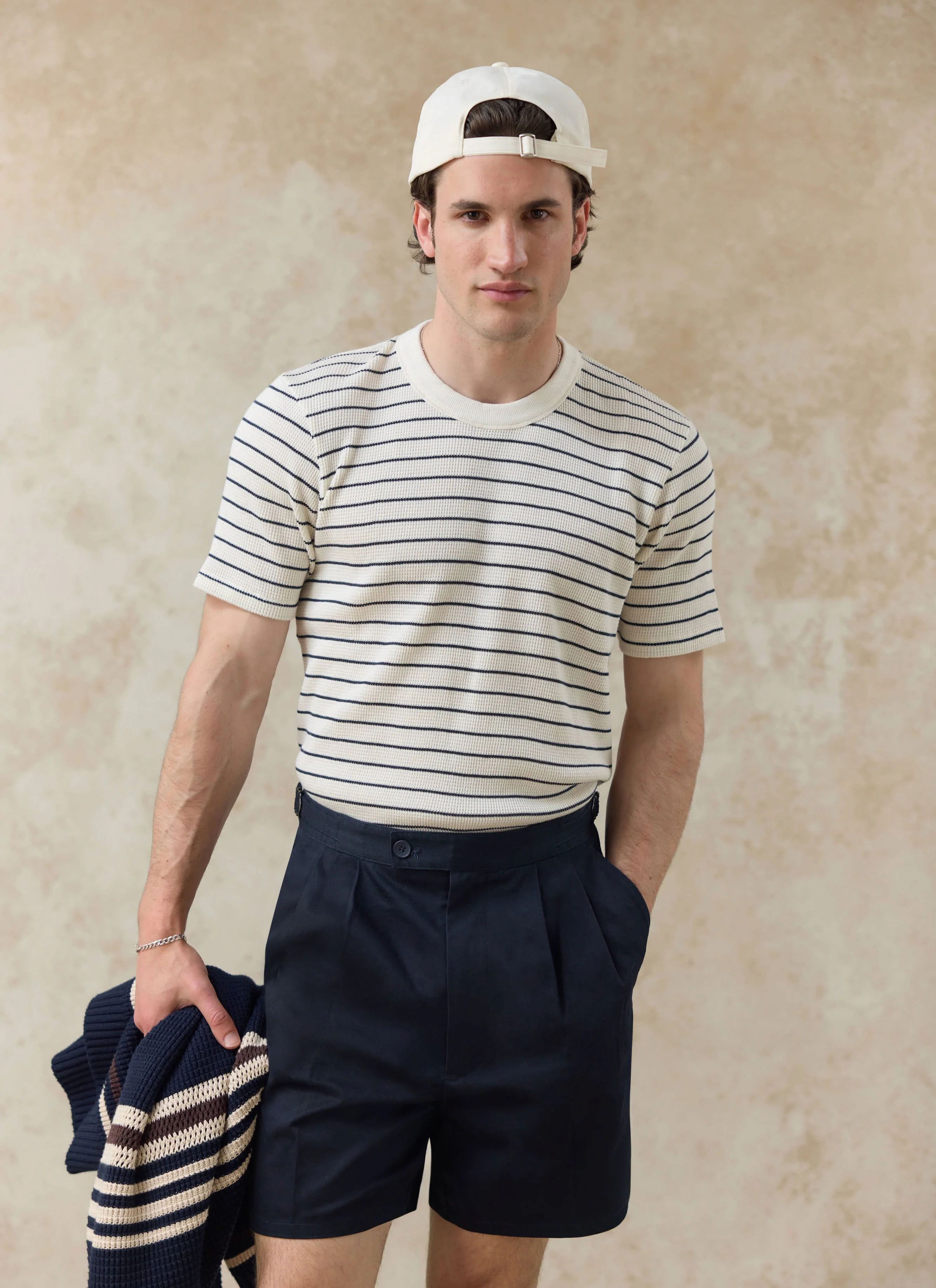 Ernie Waffle T Shirt | Organic Cotton | Cream Stripe - Image 4