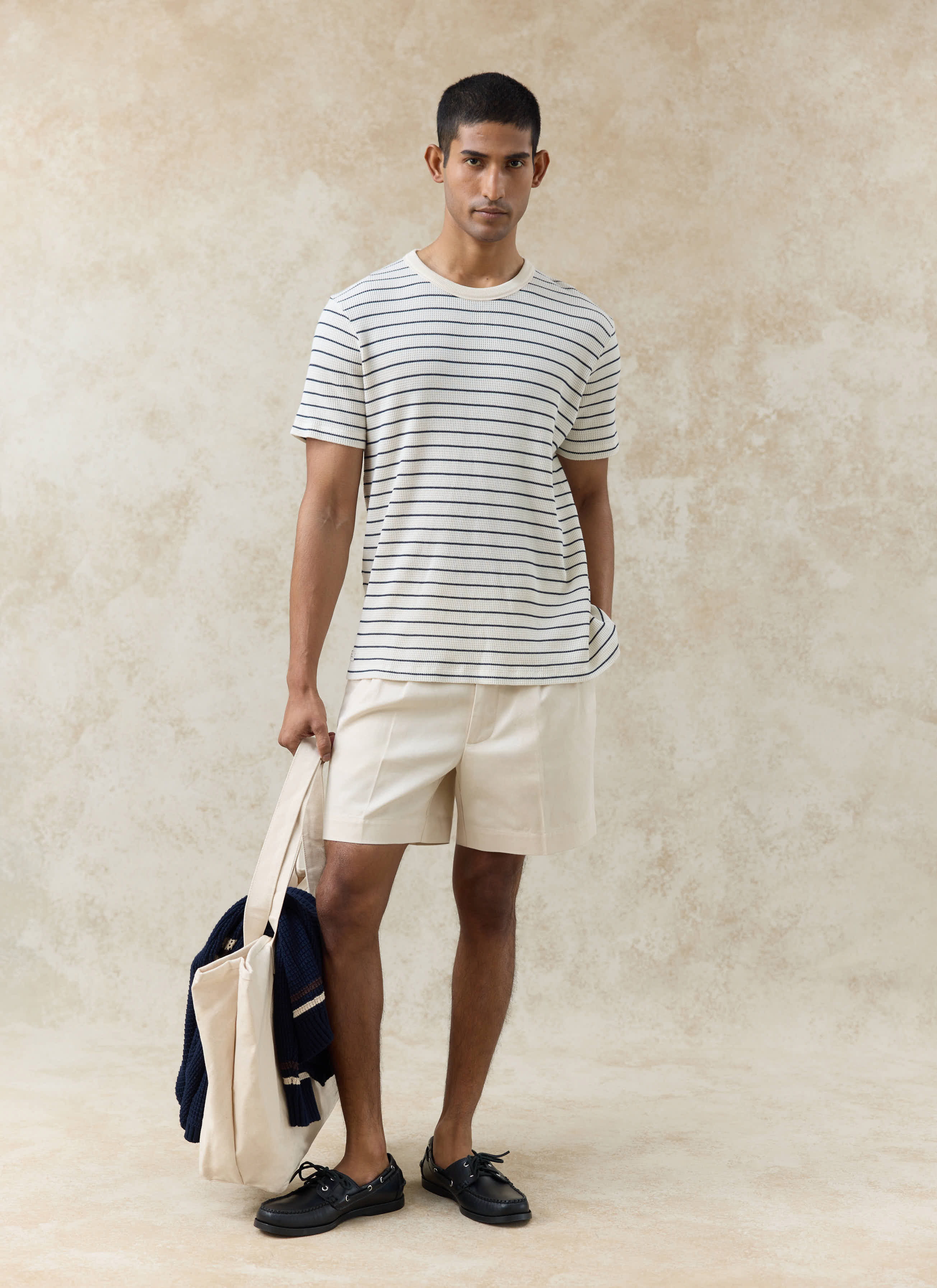 Ernie Waffle T Shirt | Organic Cotton | Cream Stripe - Image 5