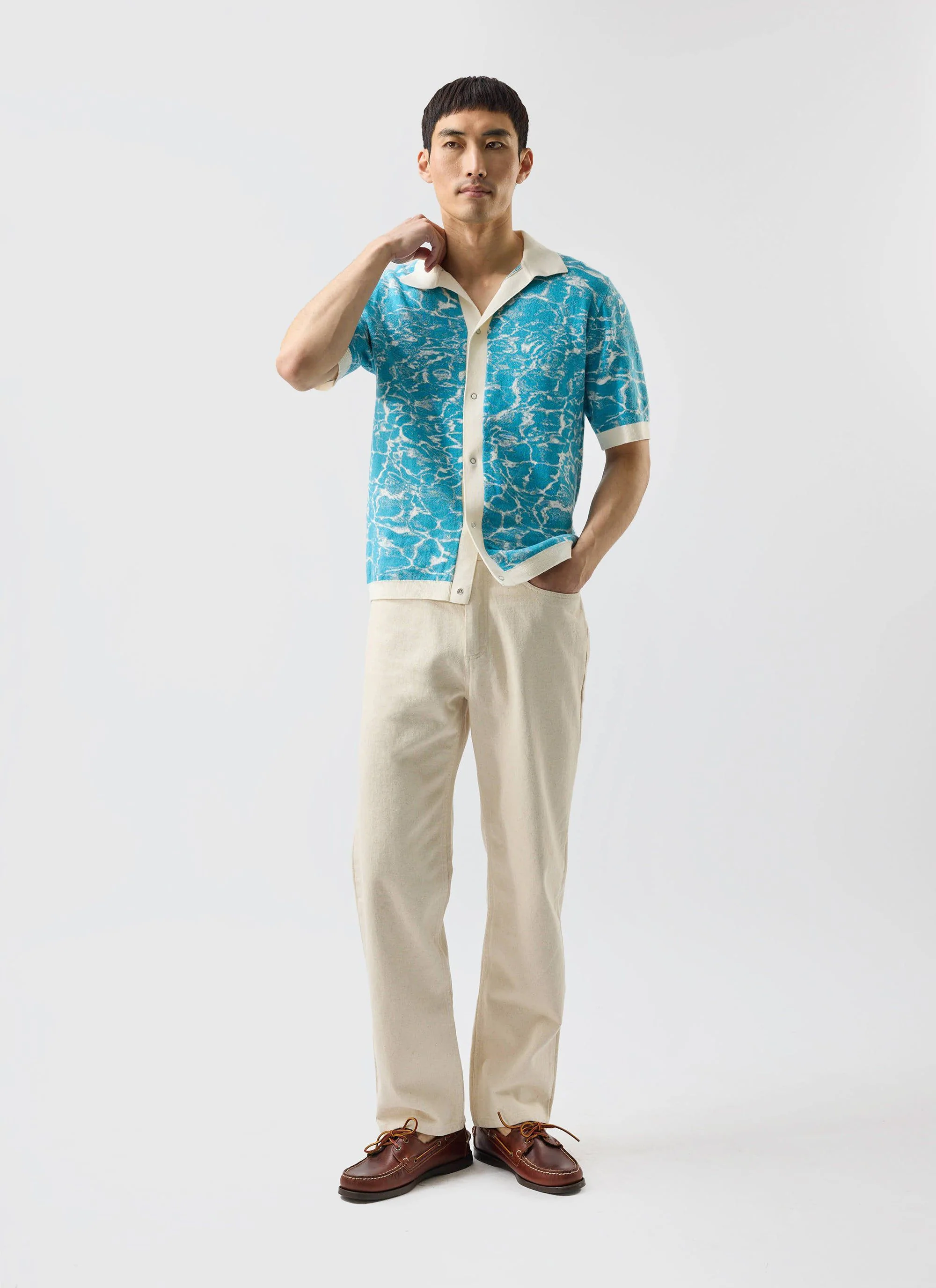 Farraris Negroni Knitted Shirt | Cotton | Blue with White - Image 3