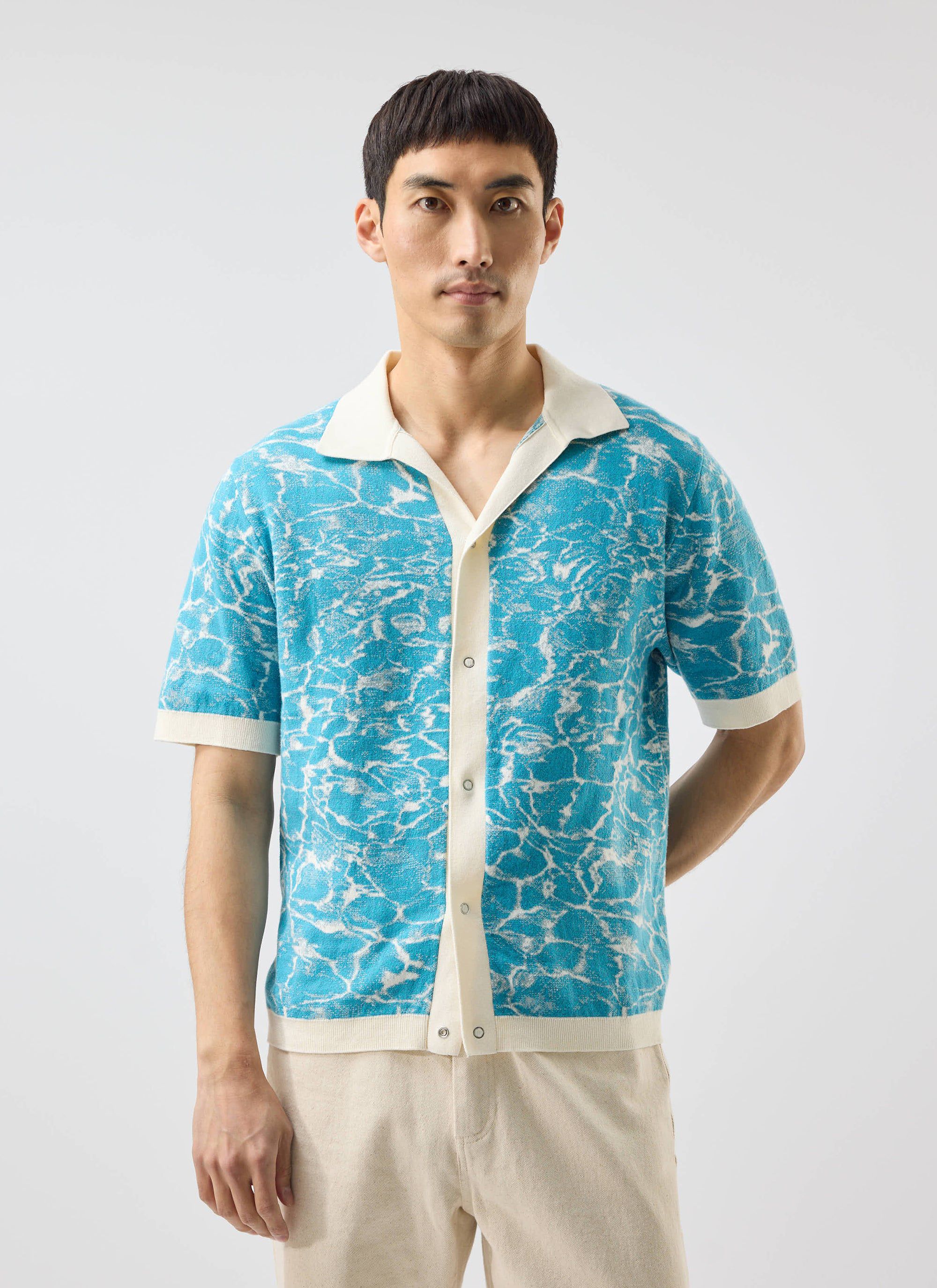 Farraris Negroni Knitted Shirt | Cotton | Blue with White - Image 4