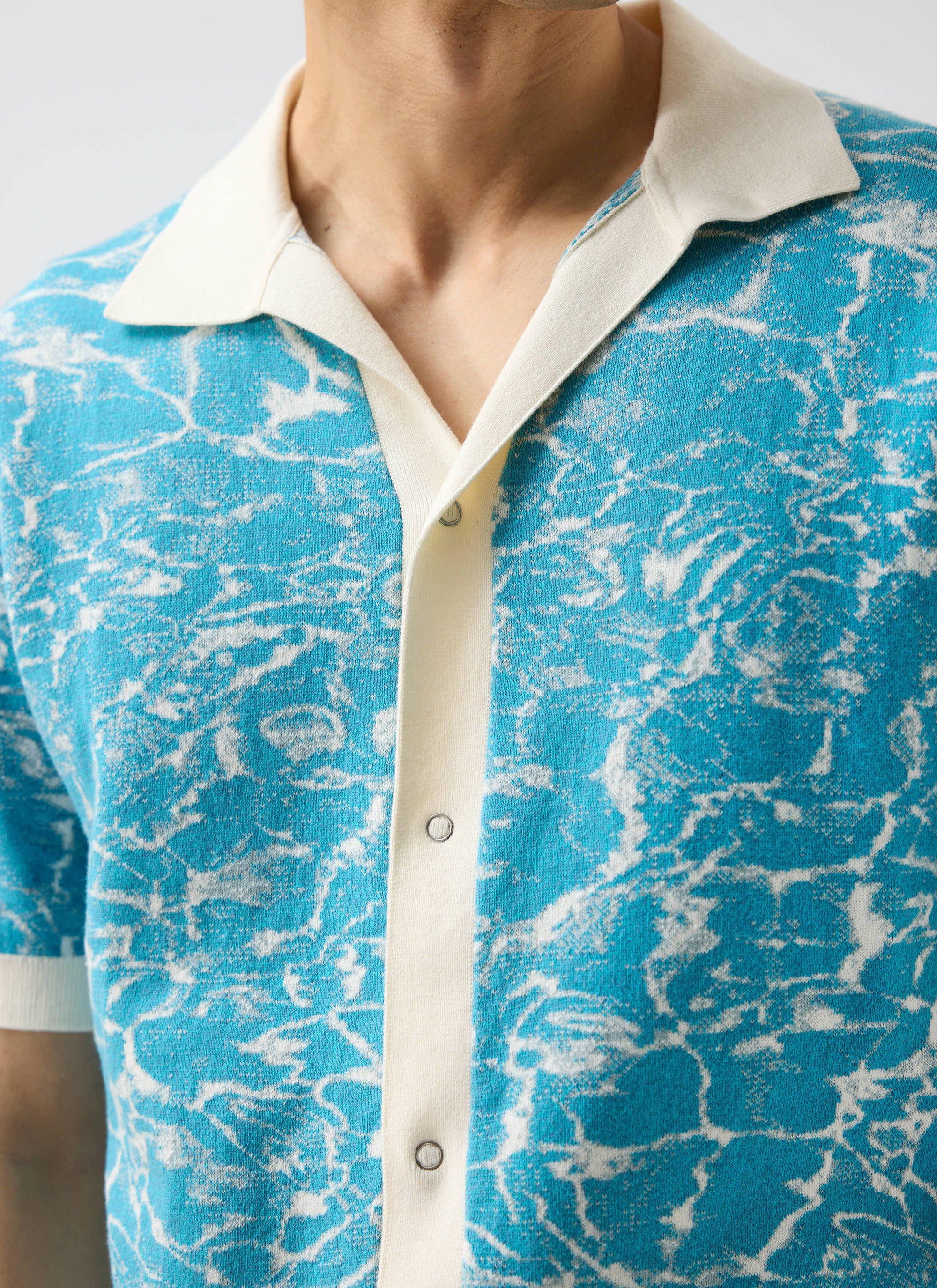 Farraris Negroni Knitted Shirt | Cotton | Blue with White - Image 5
