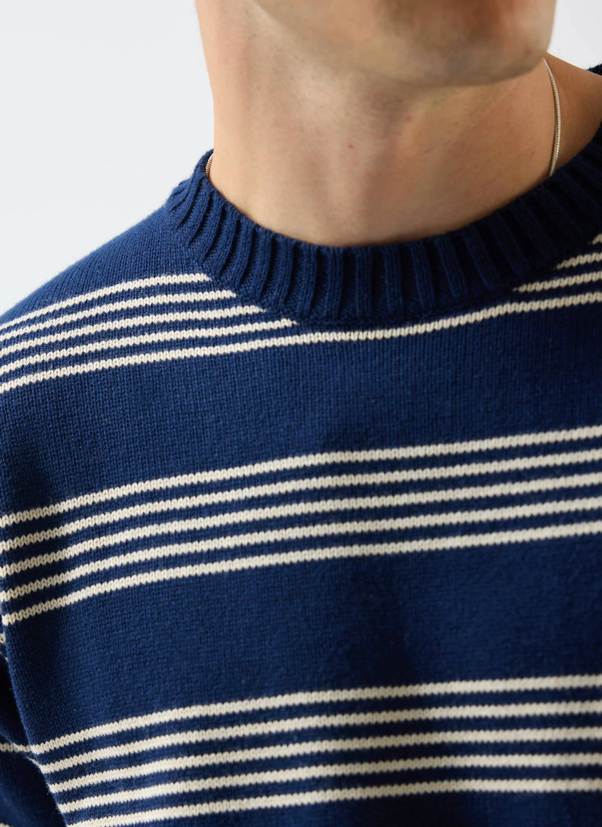 Fiction Striped Knitted T Shirt | Cotton | Navy - Image 6