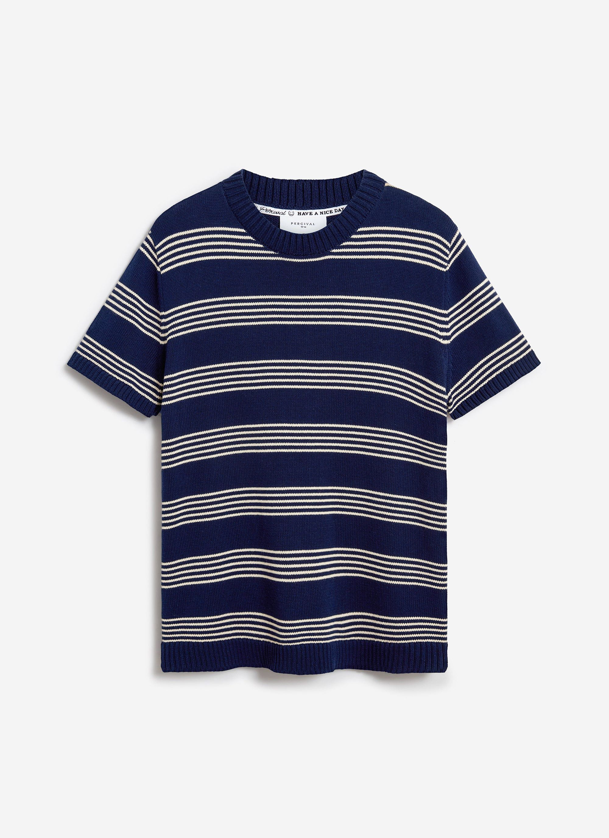 Fiction Striped Knitted T Shirt | Cotton | Navy - Image 8