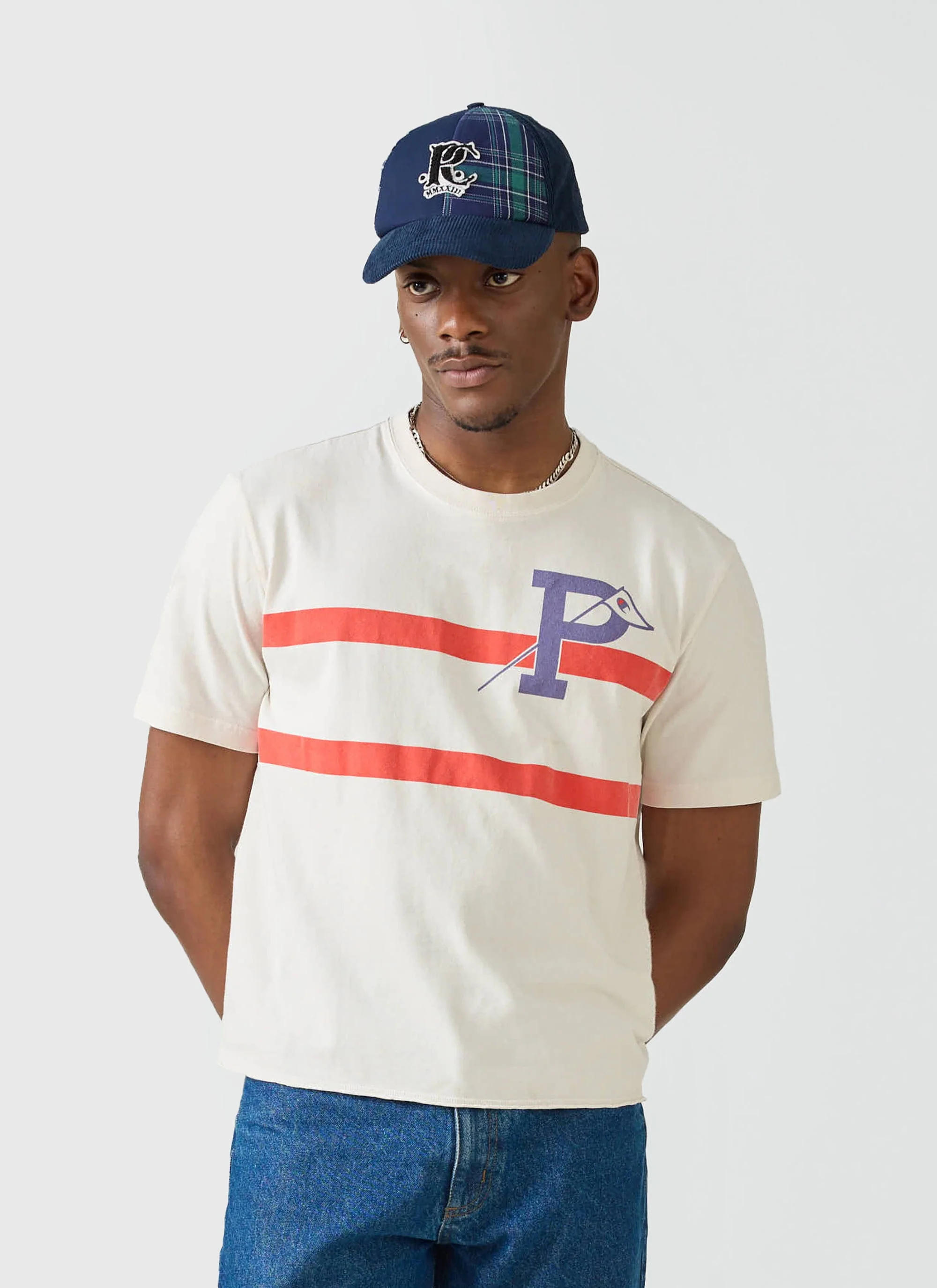 Flag Stripe Raw Hem T Shirt | Champion x Percival | Cream - Image 2