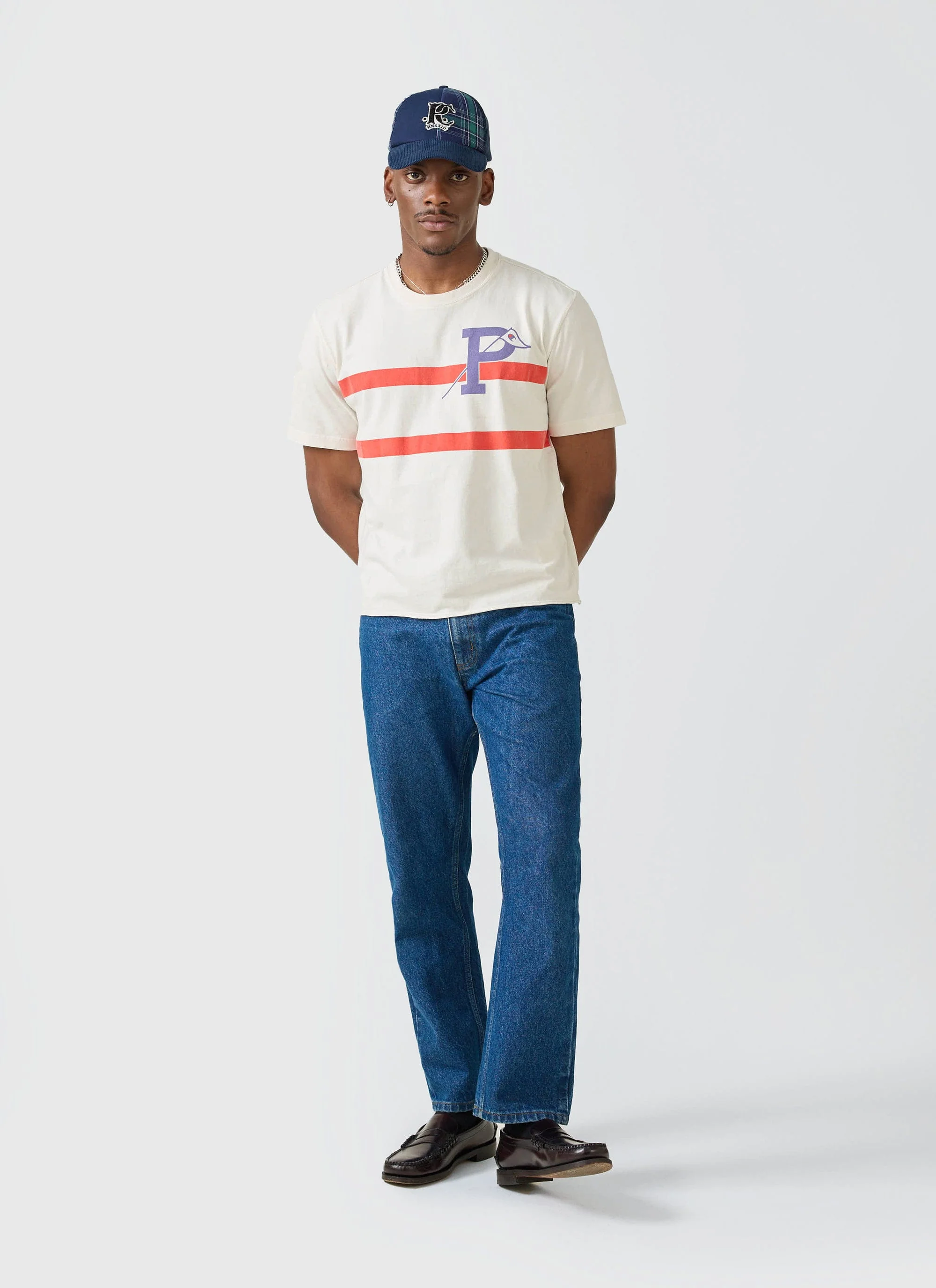 Flag Stripe Raw Hem T Shirt | Champion x Percival | Cream - Image 7