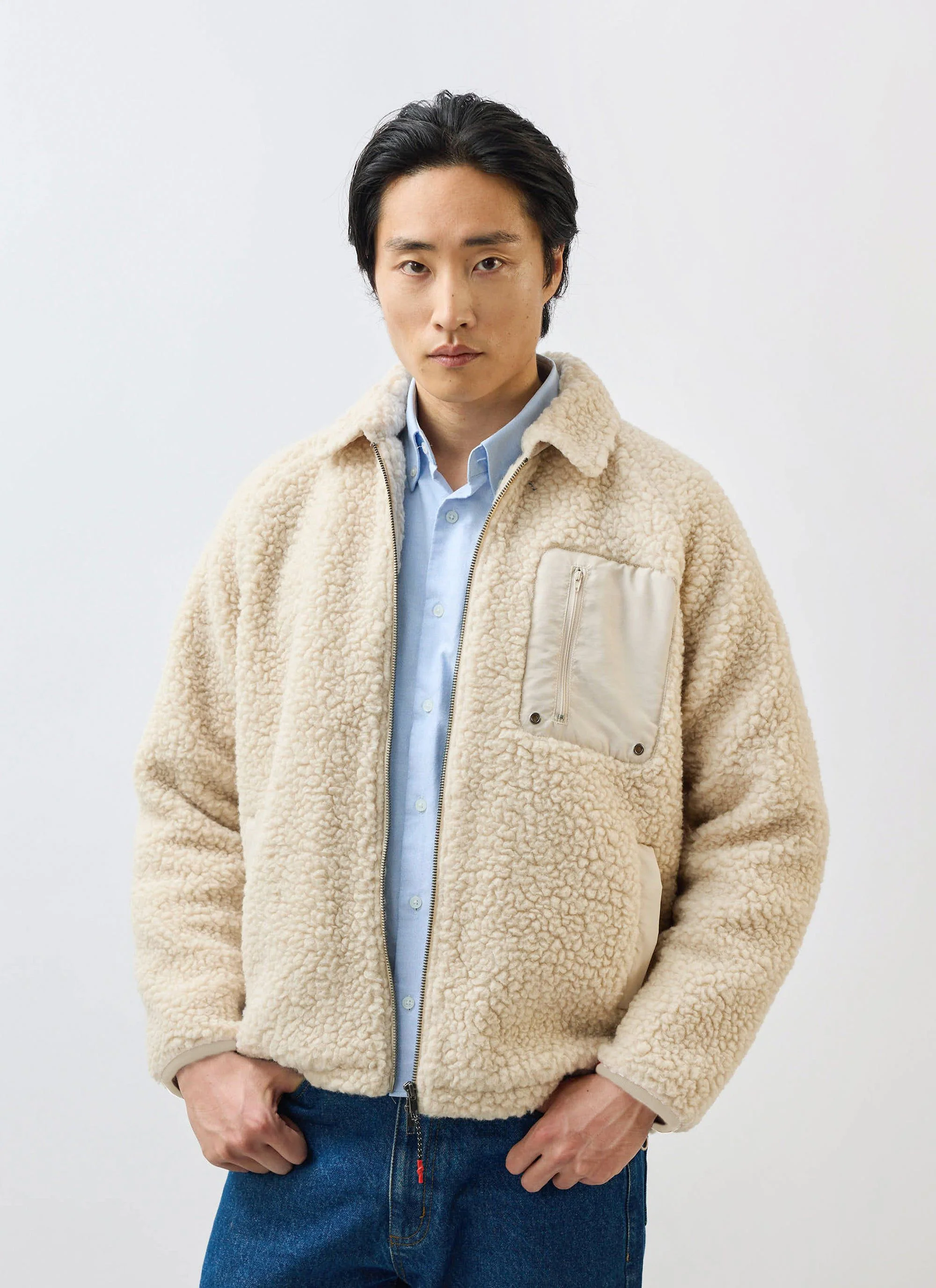 Men's Wool Fleece Jacket | Cream - Image 8