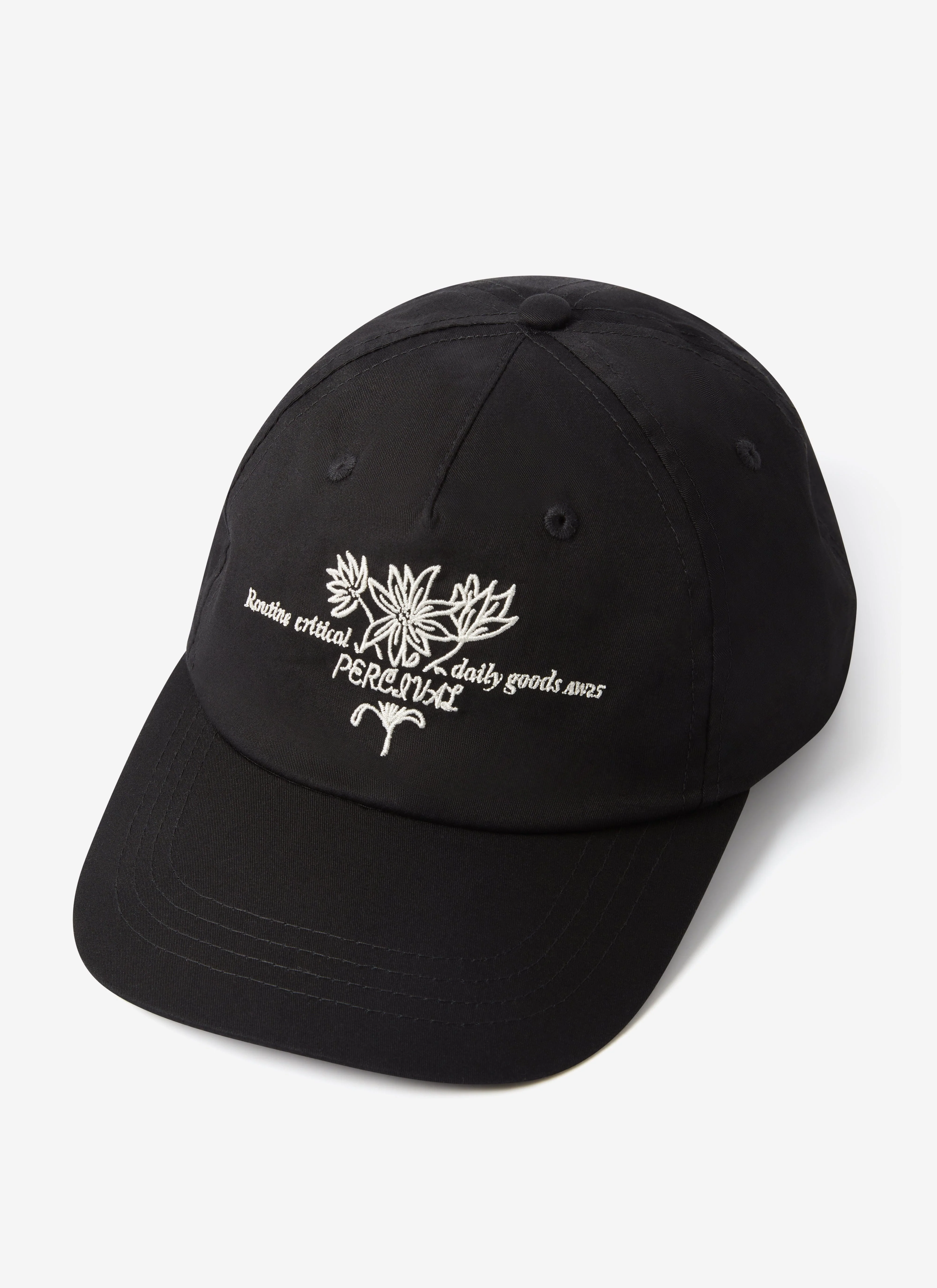 Floral Embroidered Trucker Cap | Cotton | Black