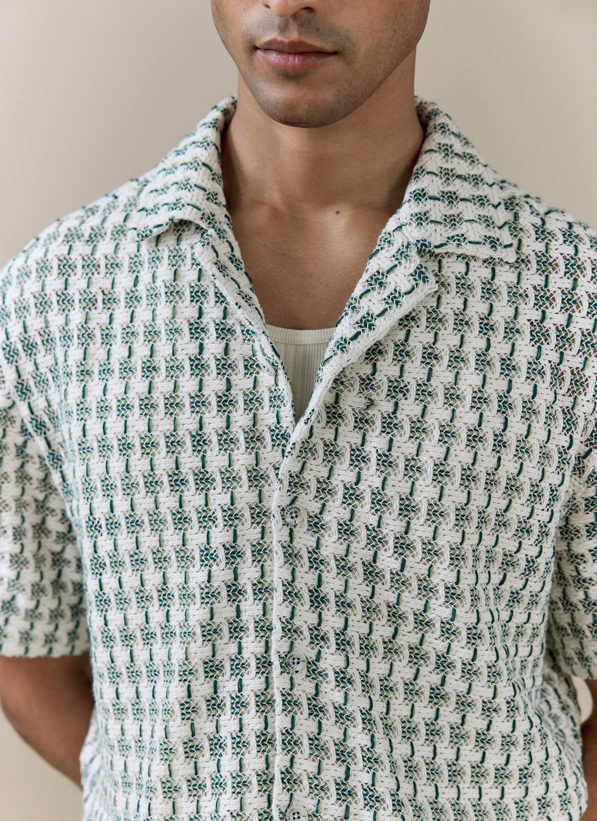 Freddie Crochet Boxy Shirt | Cotton | Green - Image 4