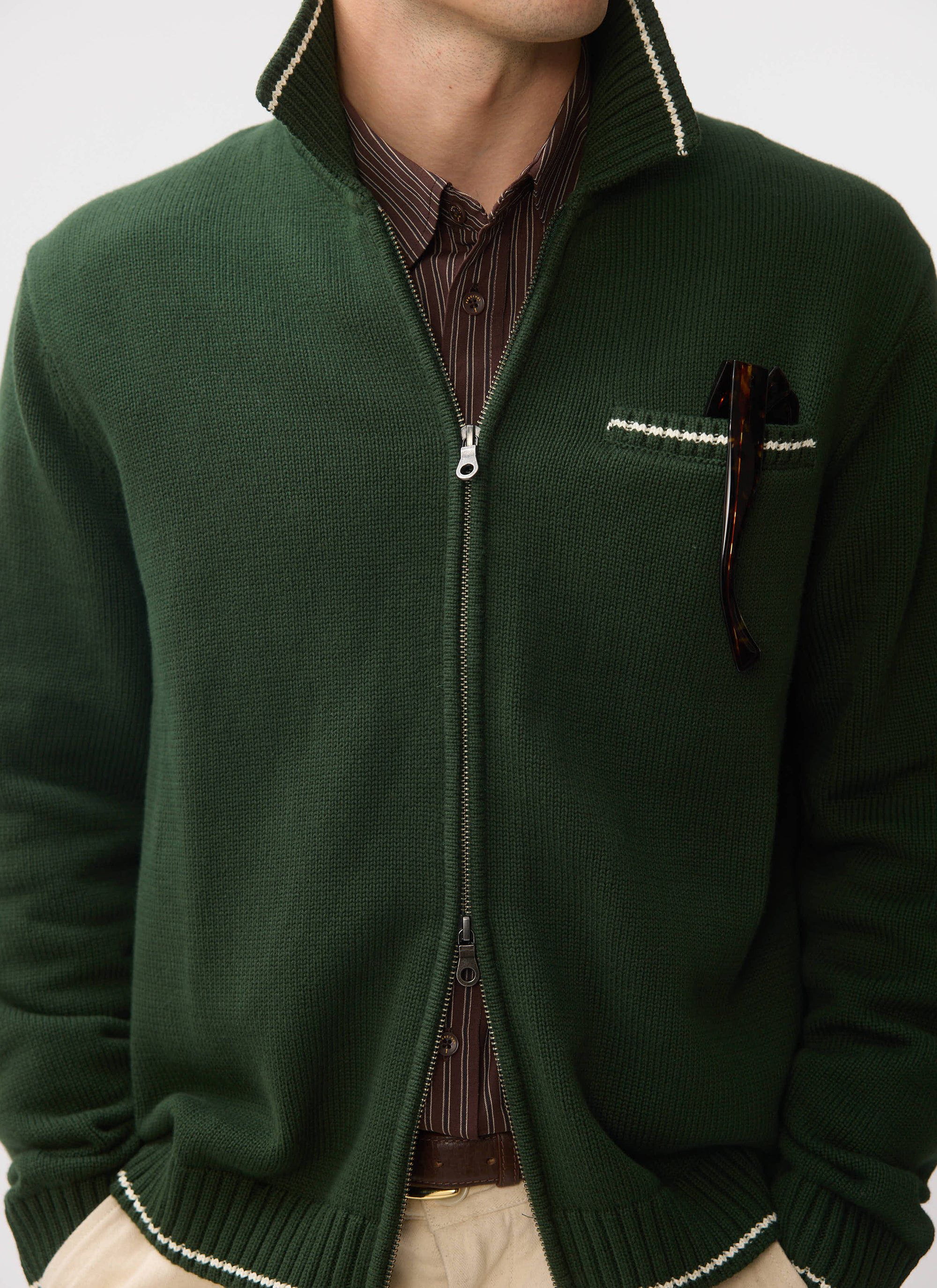 Gardner Dense Knitted Zip Cardigan | Cotton | Forest - Image 8