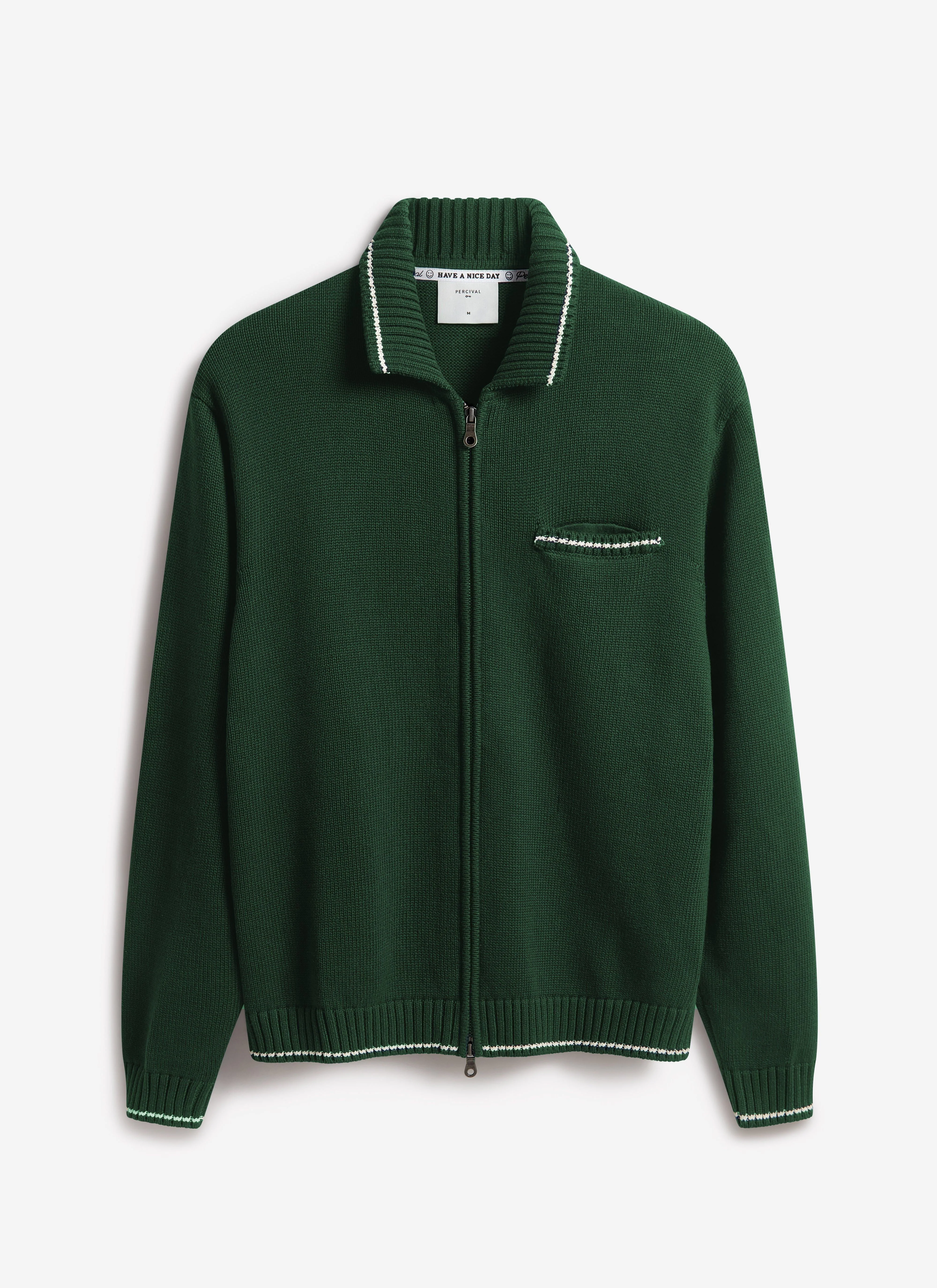 Gardner Dense Knitted Zip Cardigan | Cotton | Forest - Image 9