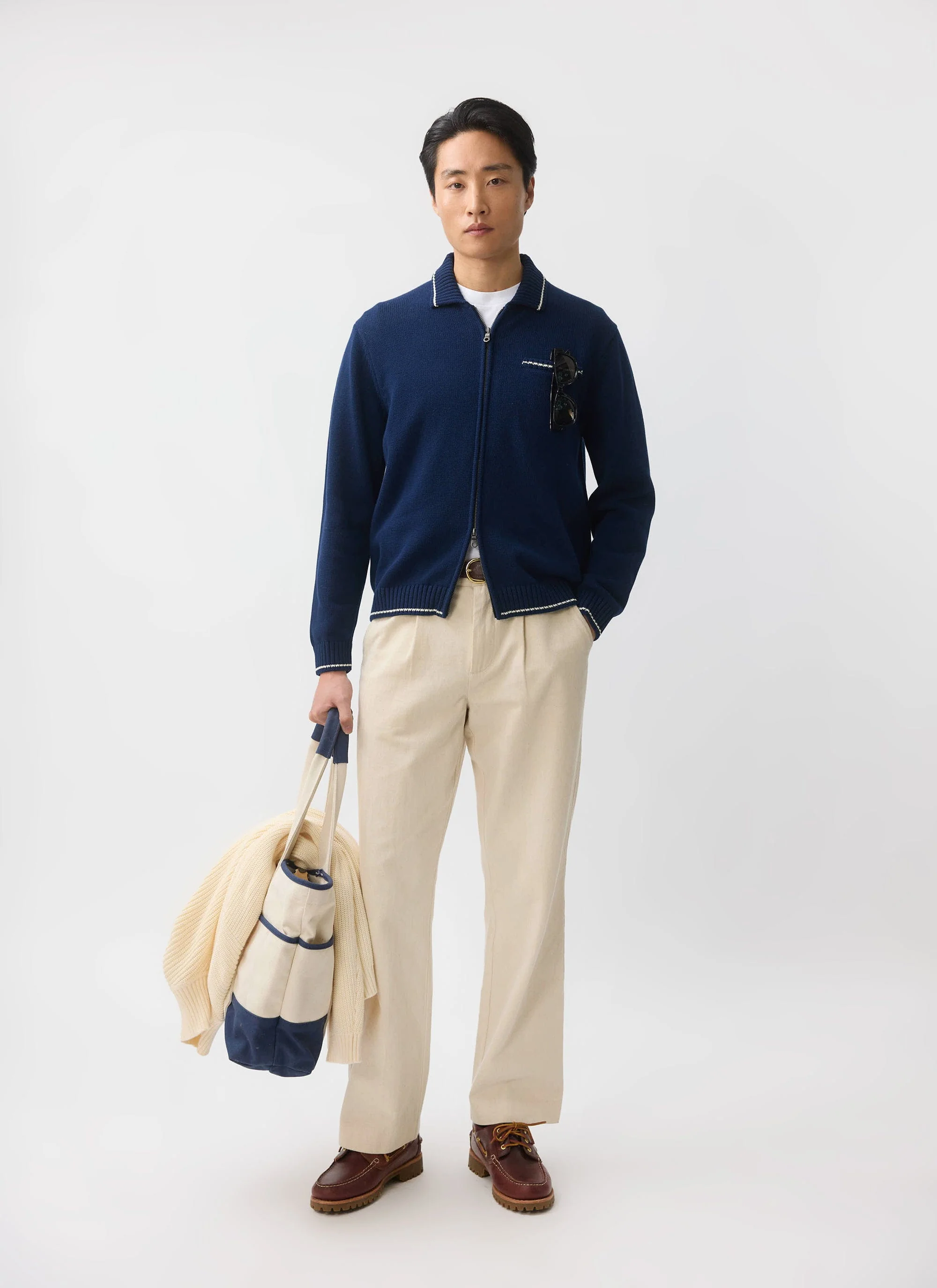 Gardner Dense Knitted Zip Cardigan | Cotton | Navy - Image 2