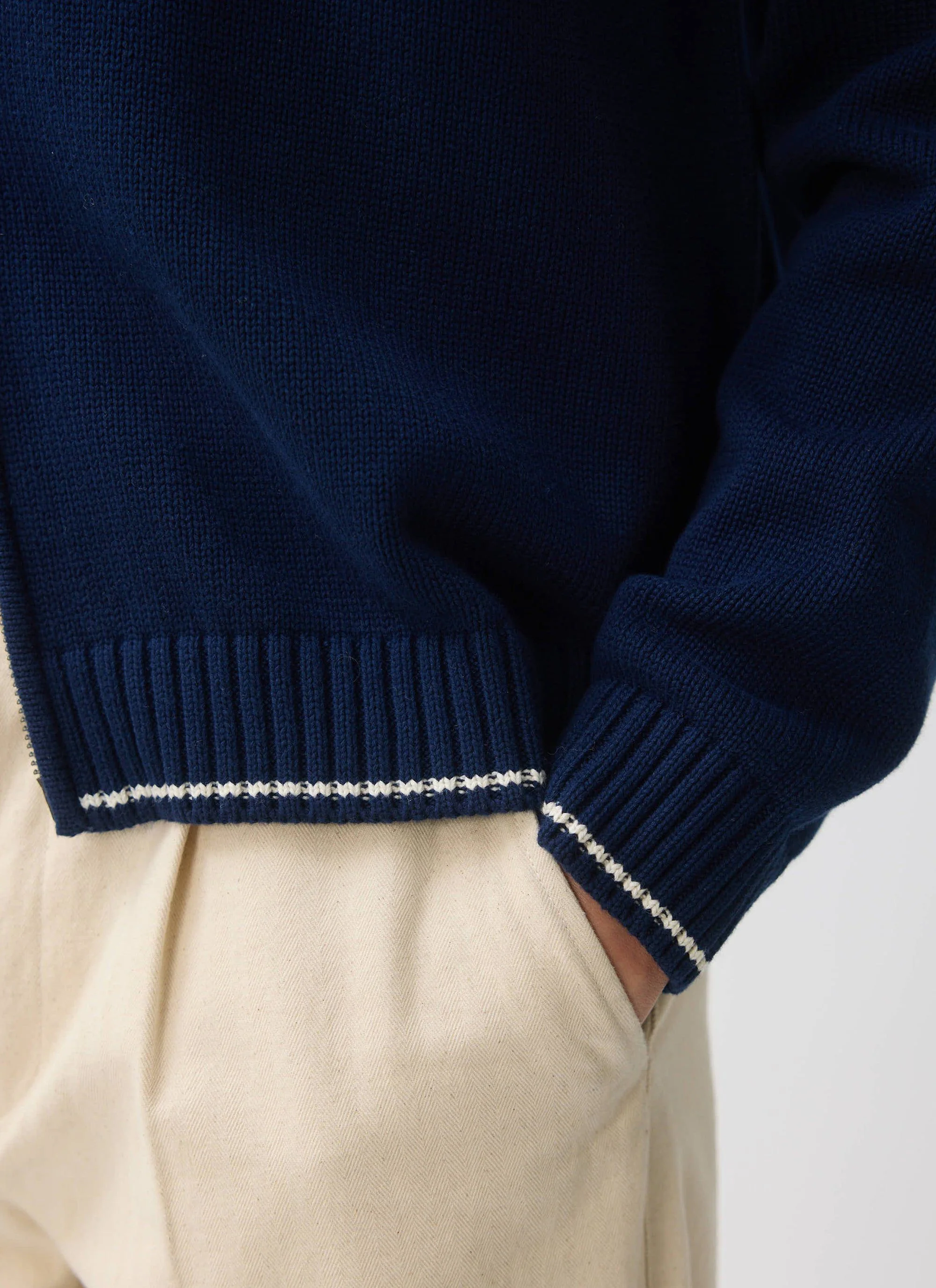 Gardner Dense Knitted Zip Cardigan | Cotton | Navy - Image 4