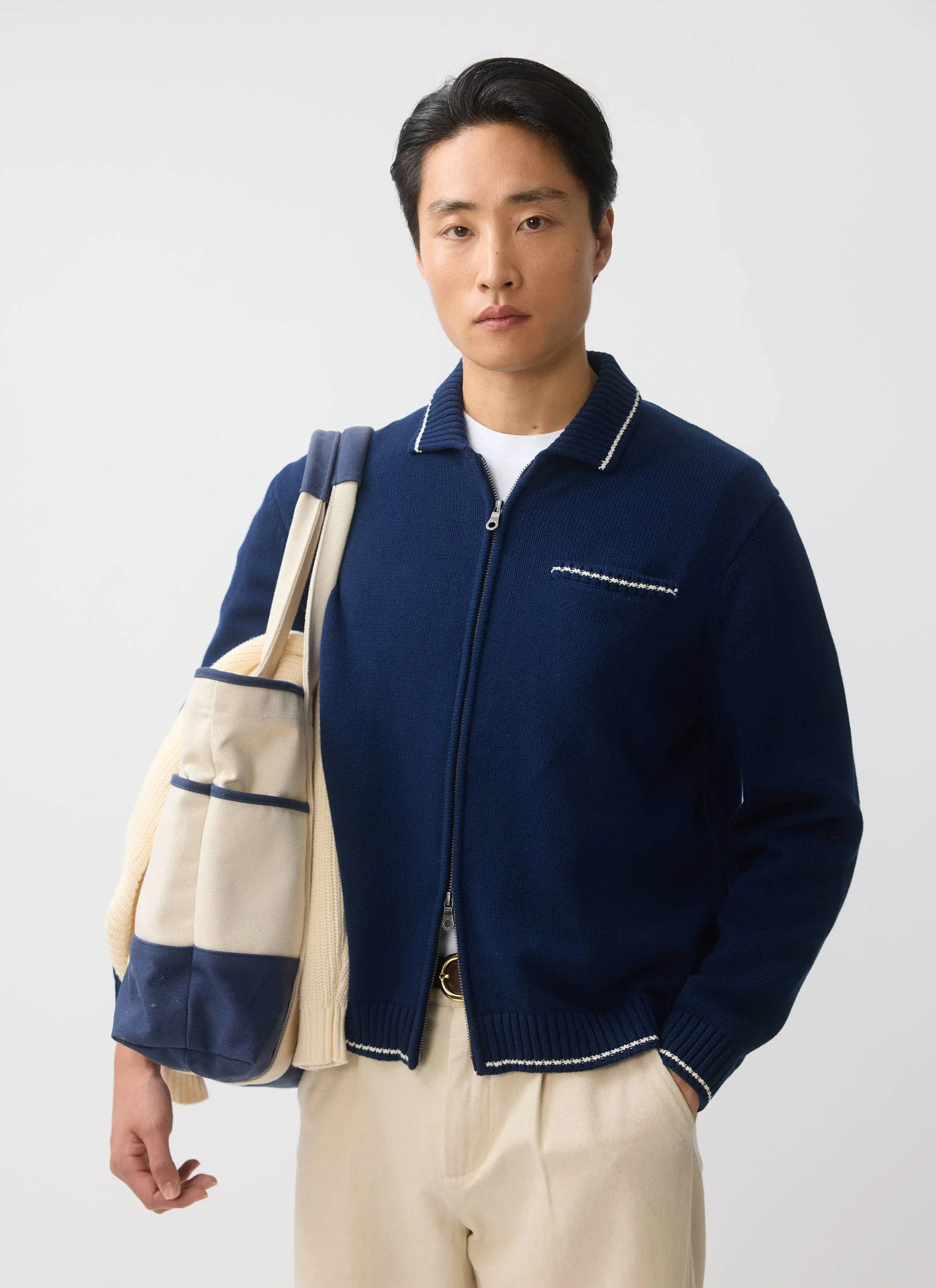 Gardner Dense Knitted Zip Cardigan | Cotton | Navy - Image 6
