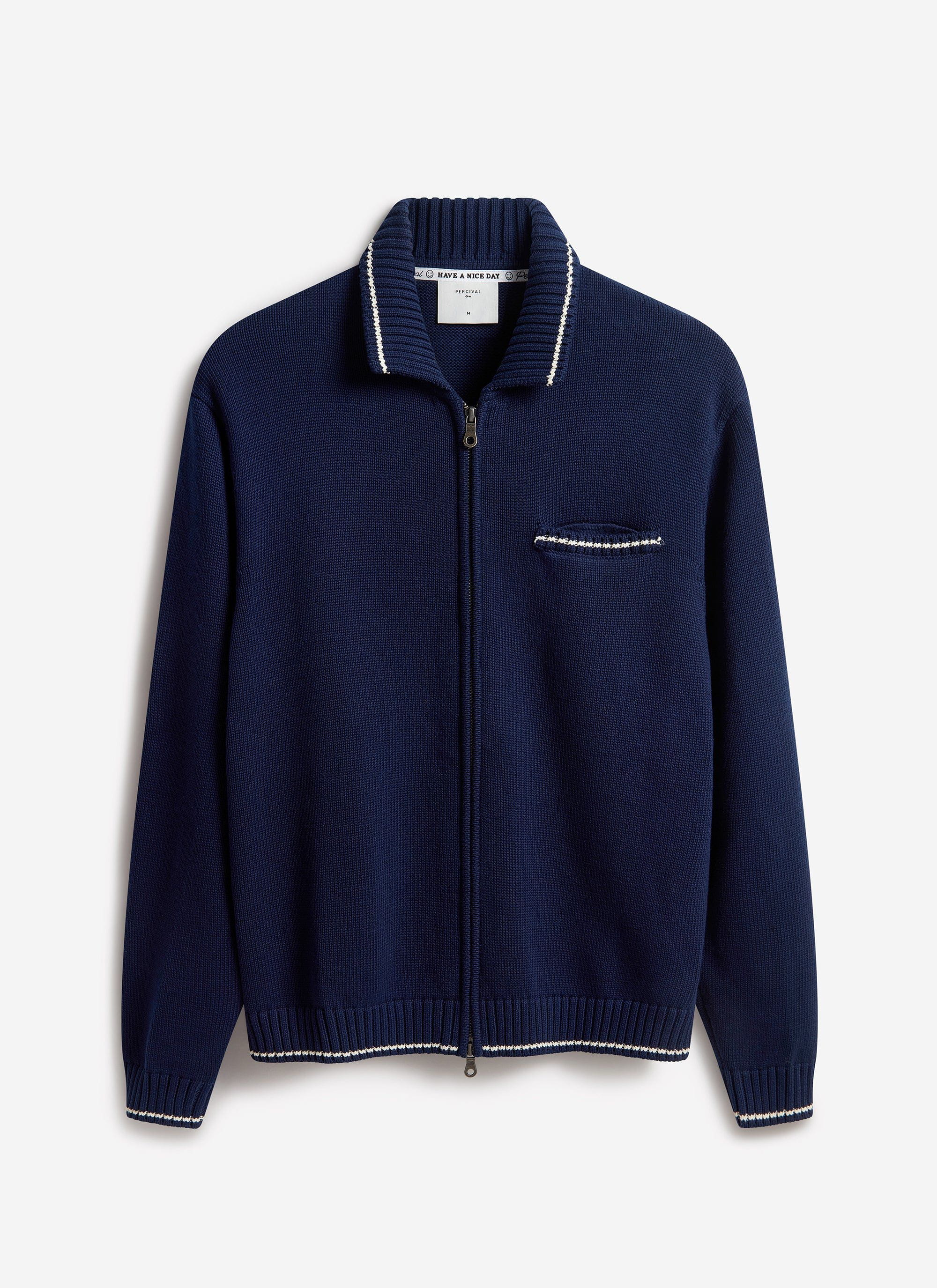 Gardner Dense Knitted Zip Cardigan | Cotton | Navy - Image 8