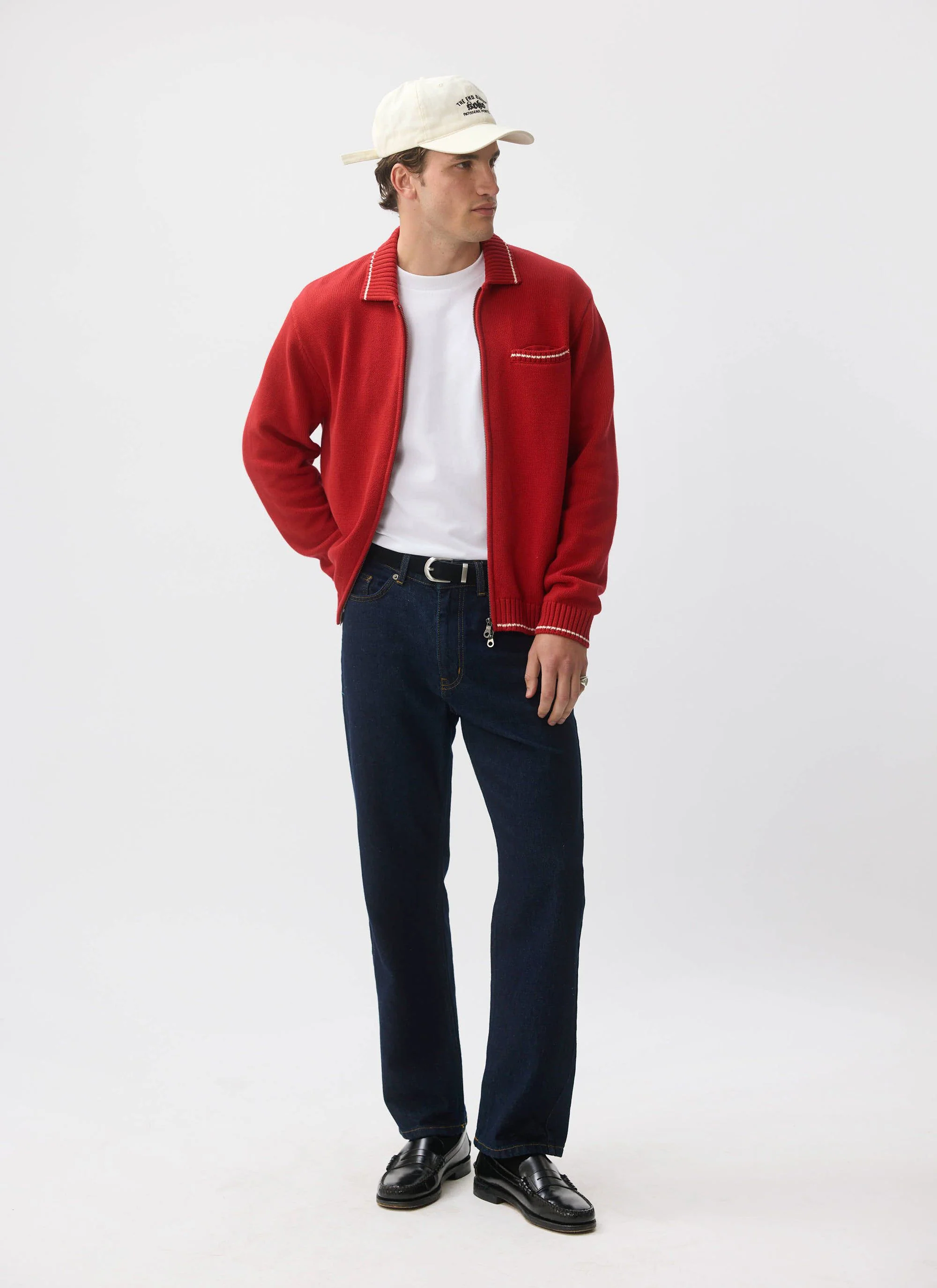 Gardner Dense Knitted Zip Cardigan | Cotton | Red - Image 2