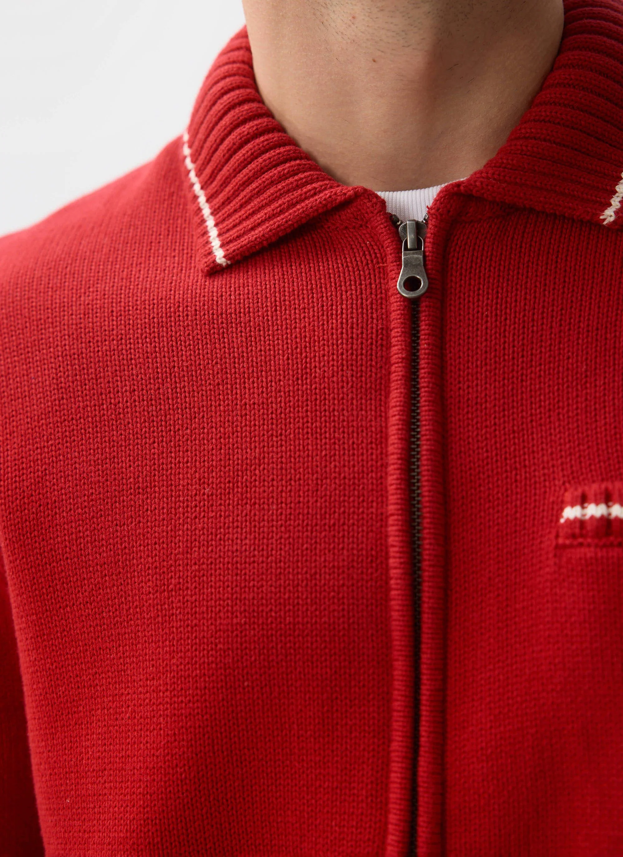 Gardner Dense Knitted Zip Cardigan | Cotton | Red - Image 8