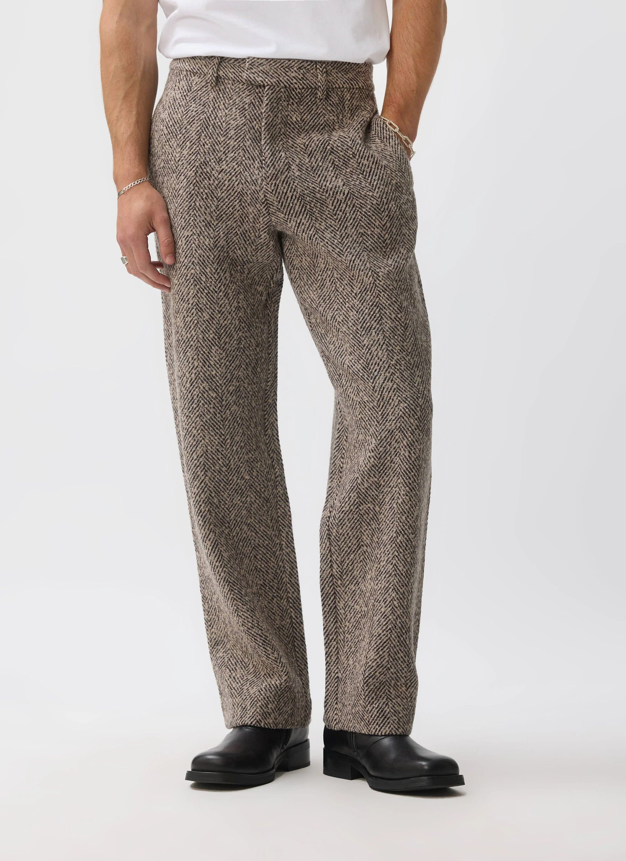 Herringbone Trousers | Wool | Cream