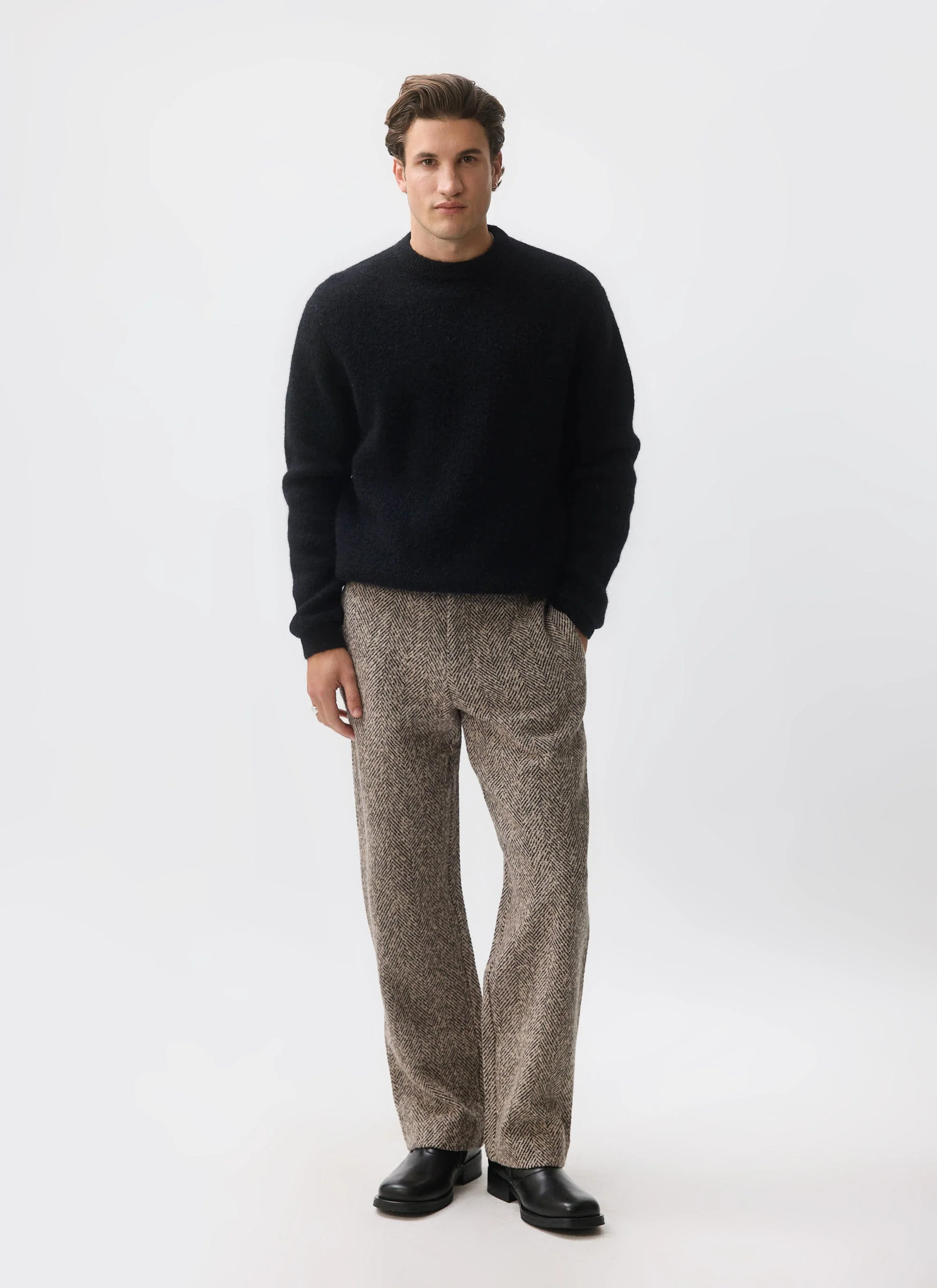 Herringbone Trousers | Wool | Cream - Image 2