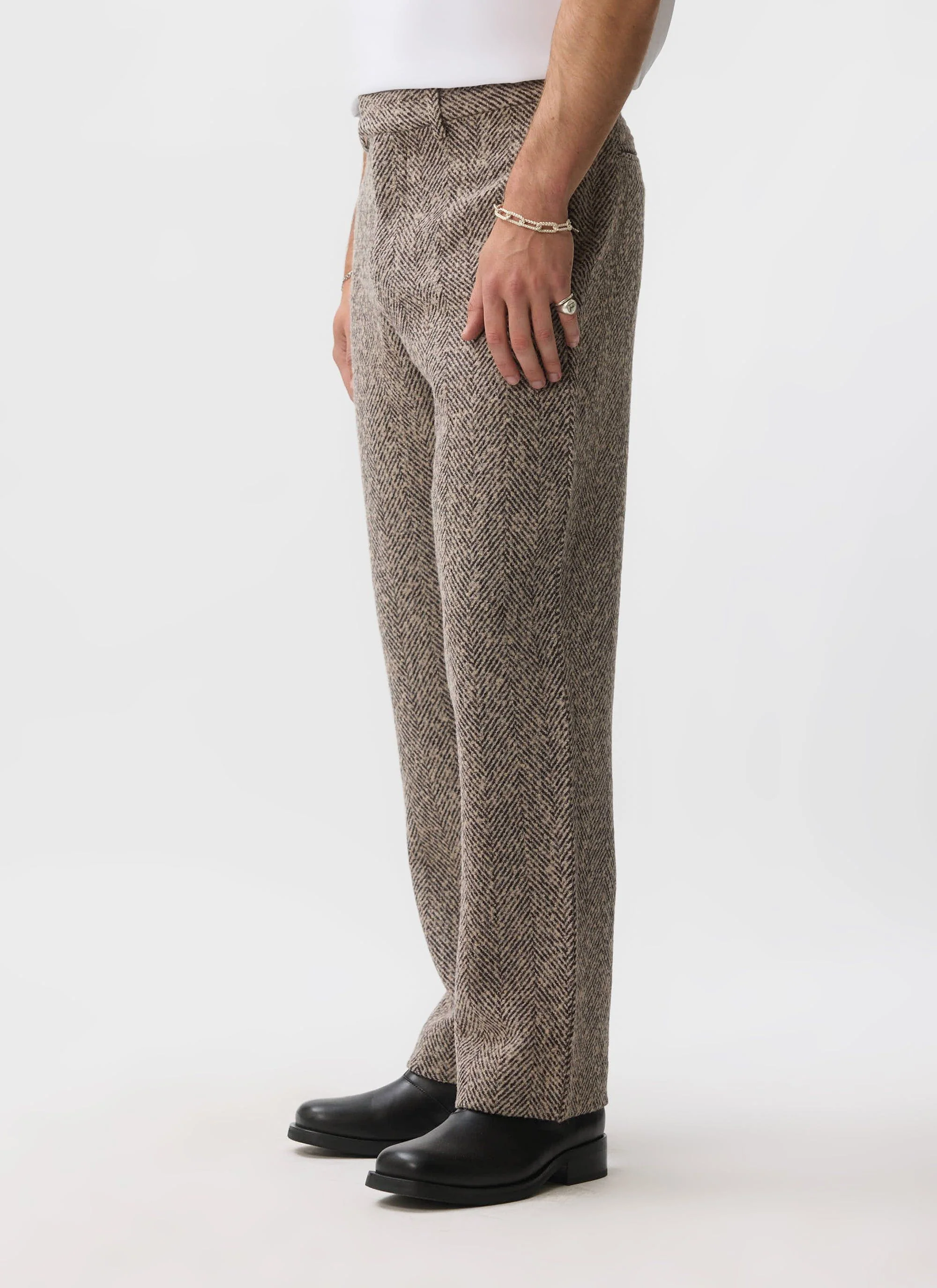 Herringbone Trousers | Wool | Cream - Image 5