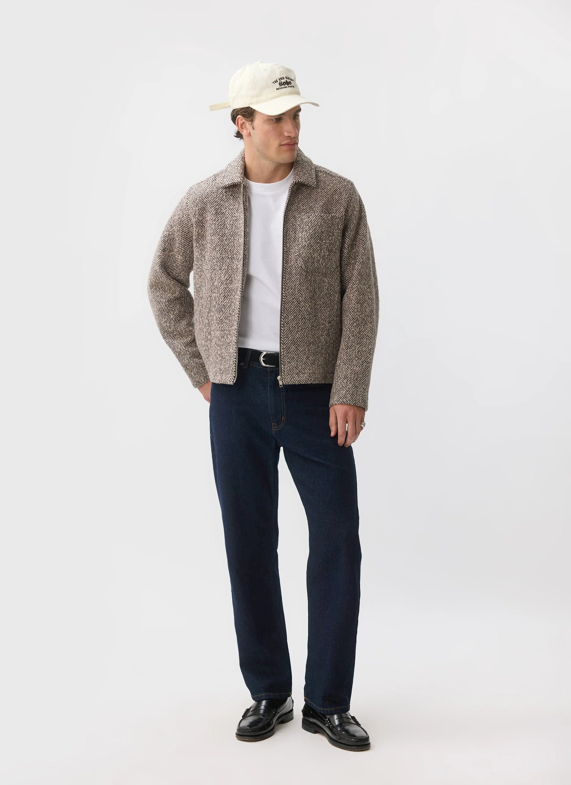 Herringbone Zip Jacket | Wool | Cream - Image 4
