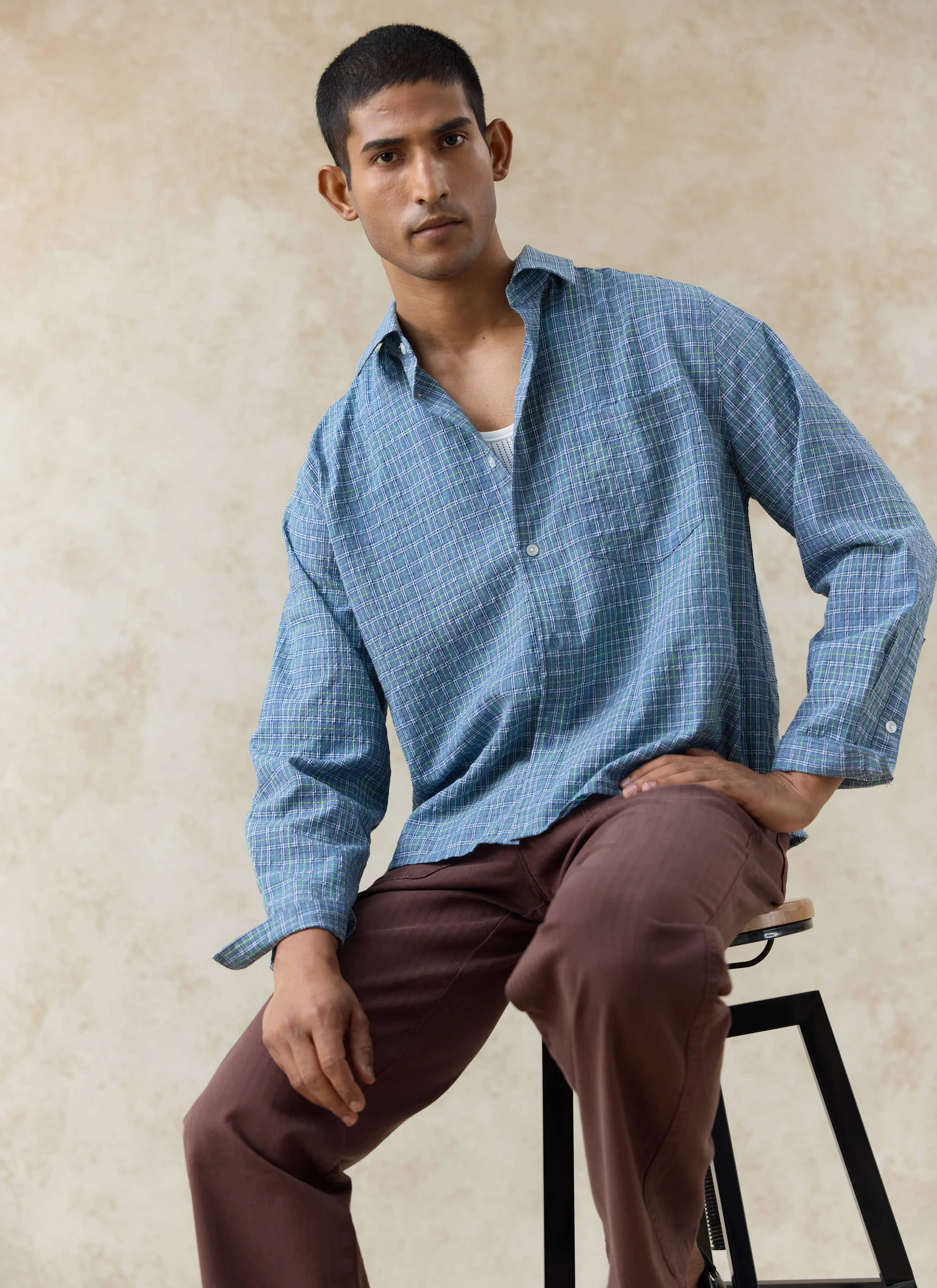 Hinsley Checked Boxy Shirt | Cotton | Blue - Image 6