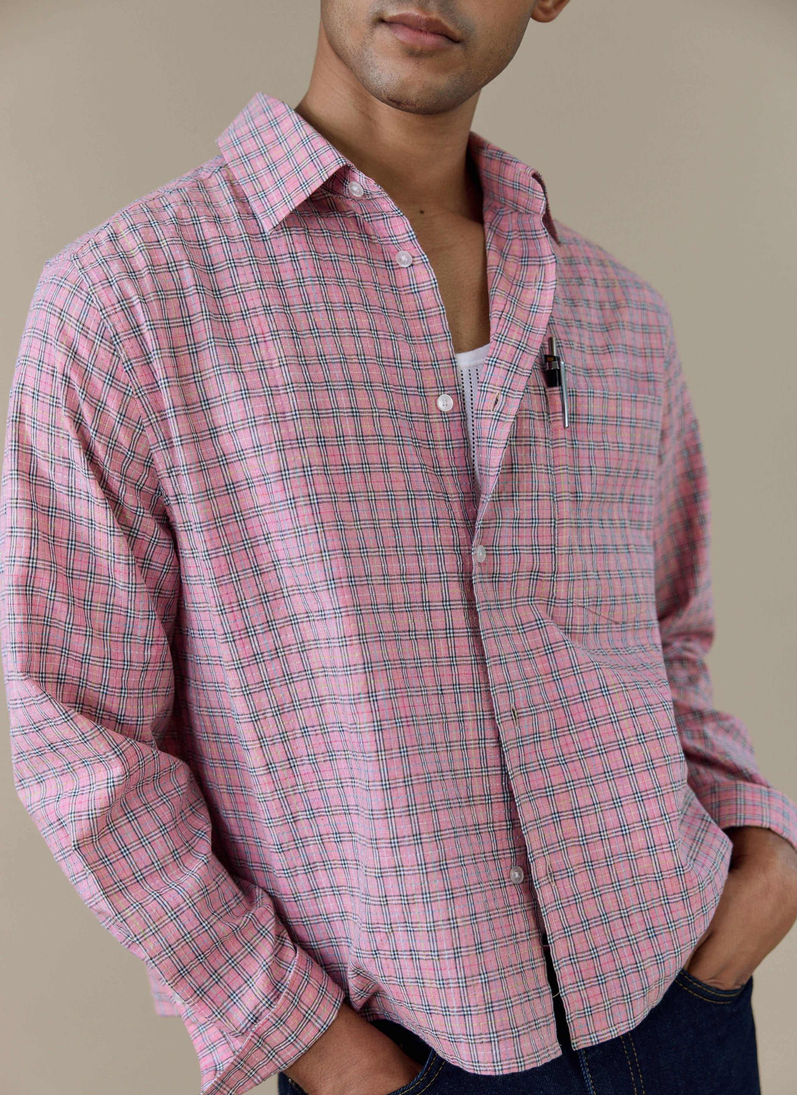 Hinsley Checked Boxy Shirt | Cotton | Pink - Image 4