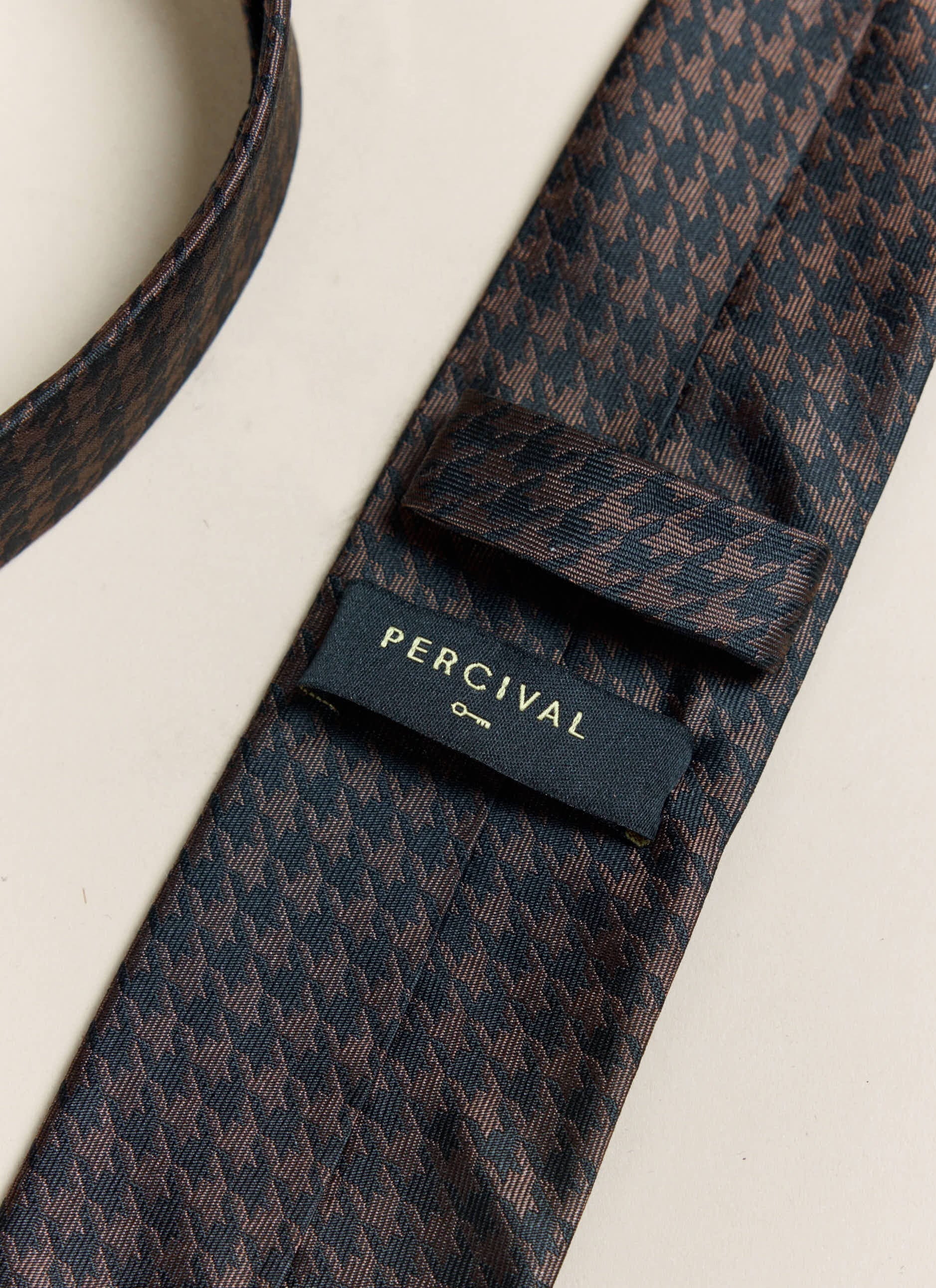 Houndstooth Jacquard Silk Tie | Brighton & Hove Albion F.C. x Percival | Brown - Image 4