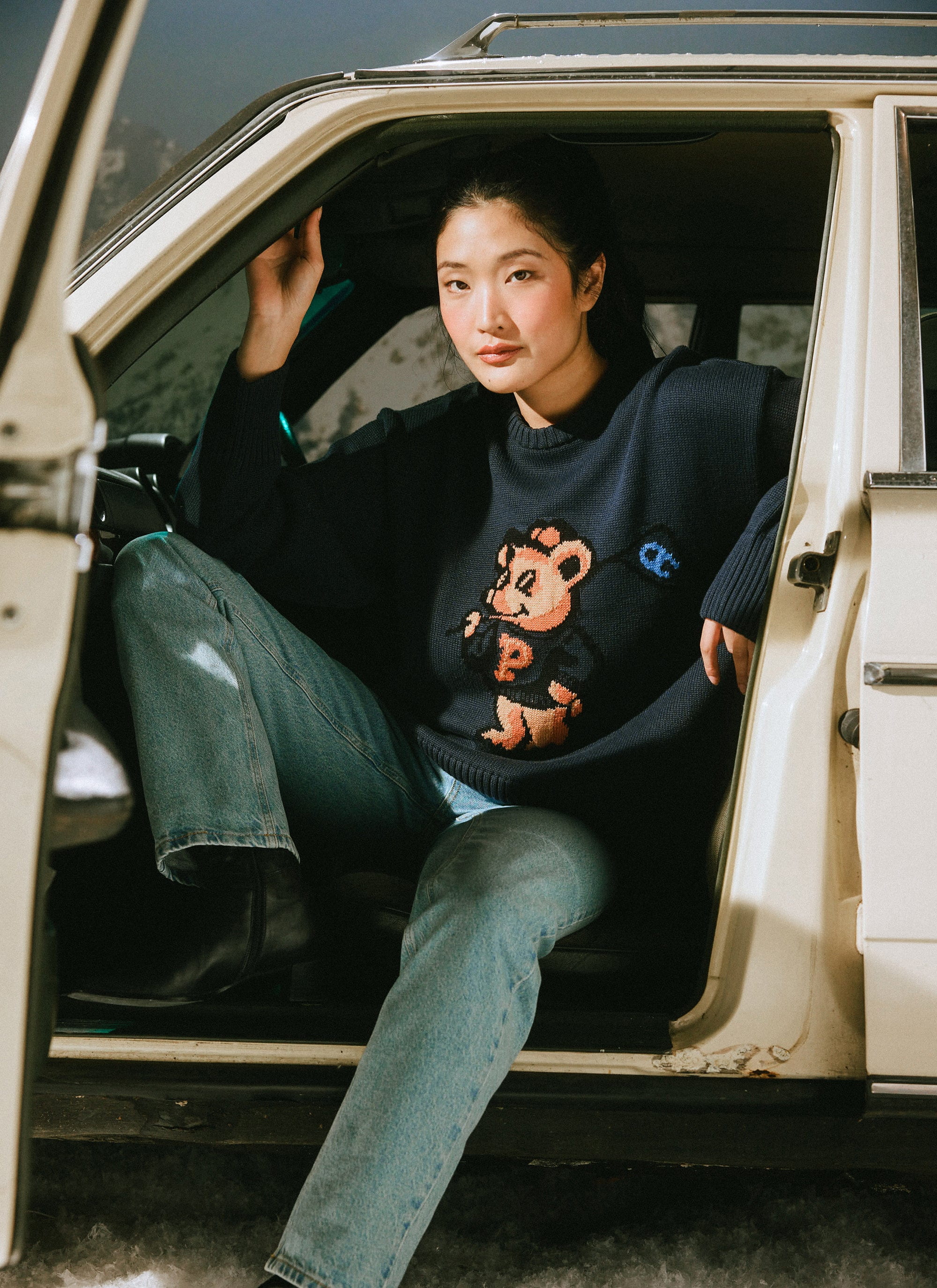 Jacquard Bear Crew Neck | Champion x Percival | Navy - Image 6