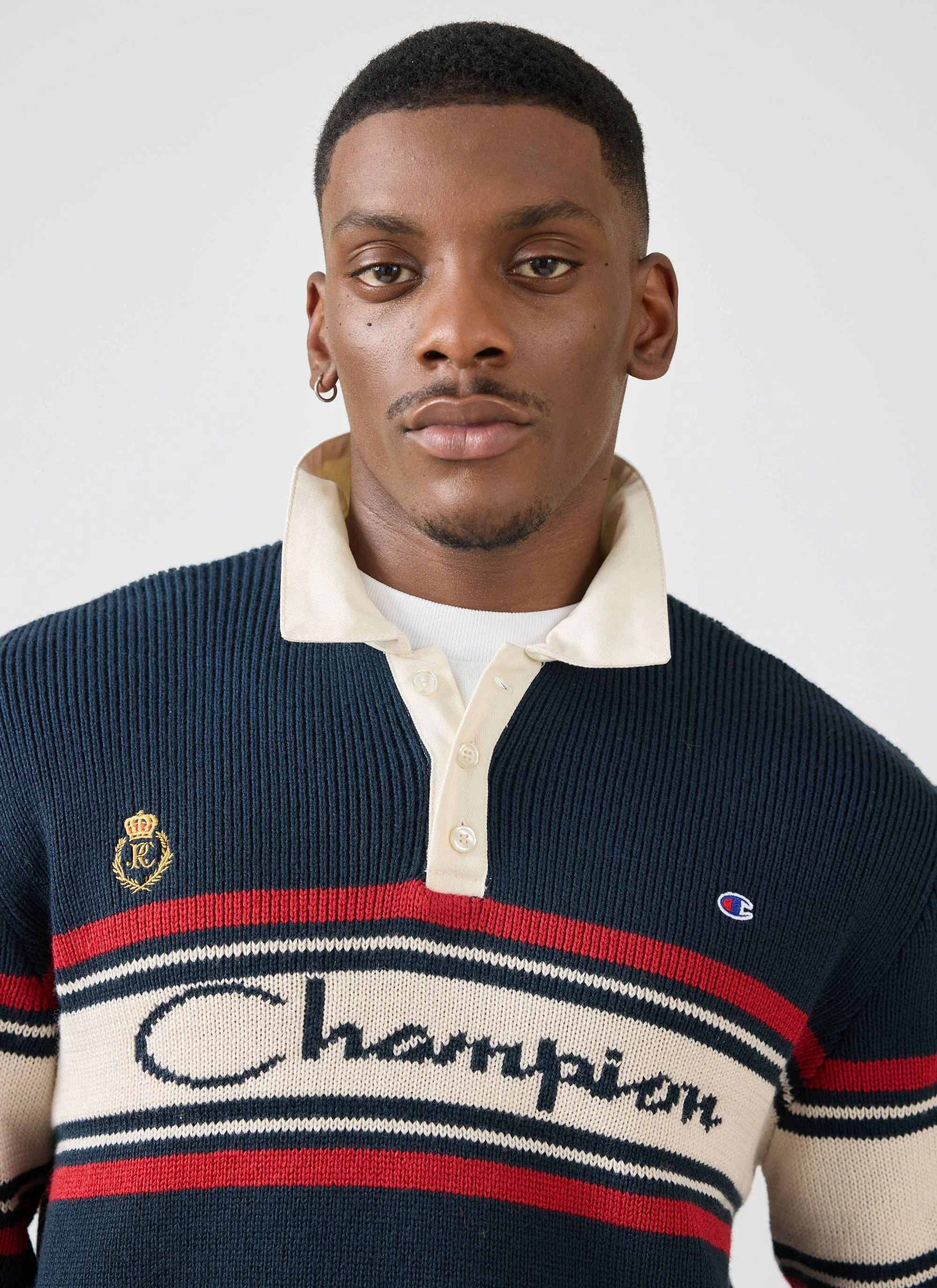 Jacquard Knitted Rugby Polo Shirt | Champion x Percival | Navy - Image 4