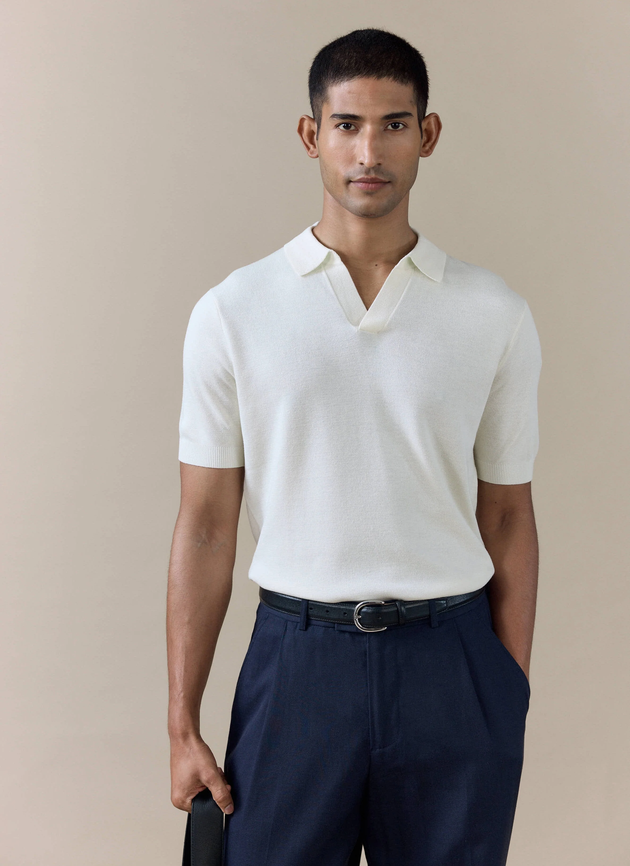 Laurence Knitted Polo | Linen Lyocell Blend | Cream - Image 7
