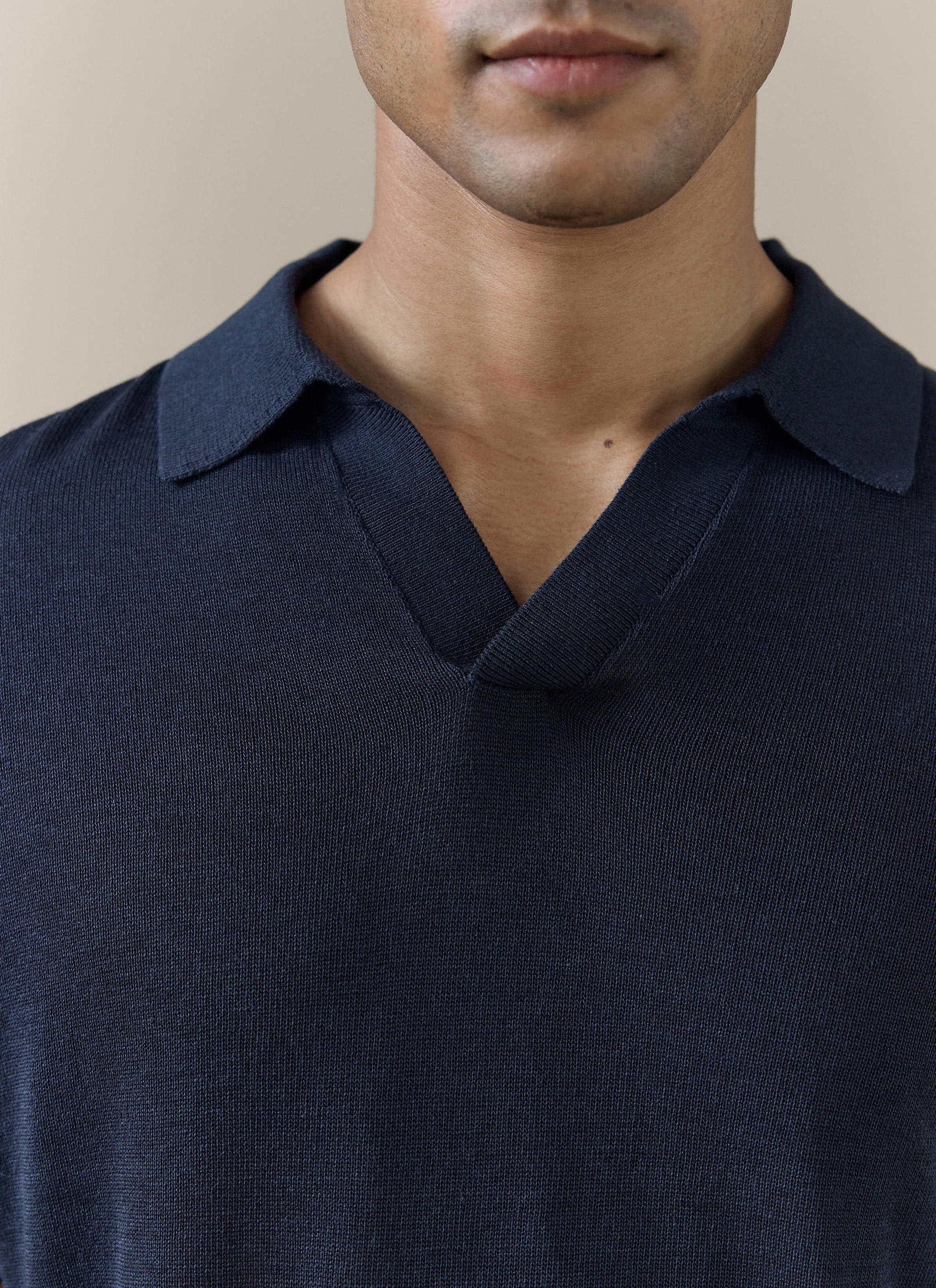 Laurence Knitted Polo | Linen Lyocell Blend | Navy - Image 4